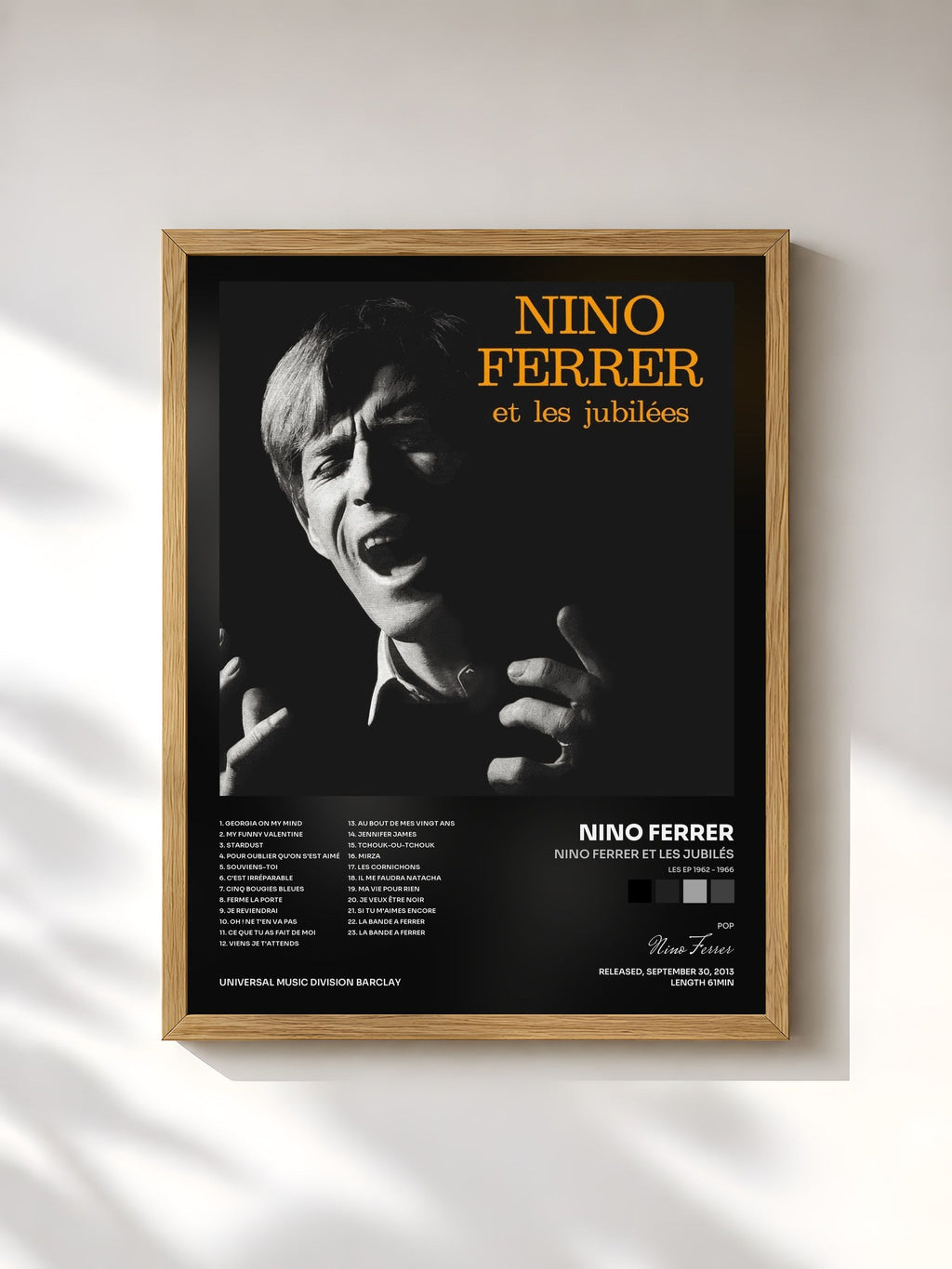 #bois Tableau de l'album Nino Ferrer Et Les Jubilés (Les EP 1962 - 1966) de Nino Ferrer, cadre en bois brut, imprimé et encadré en France
