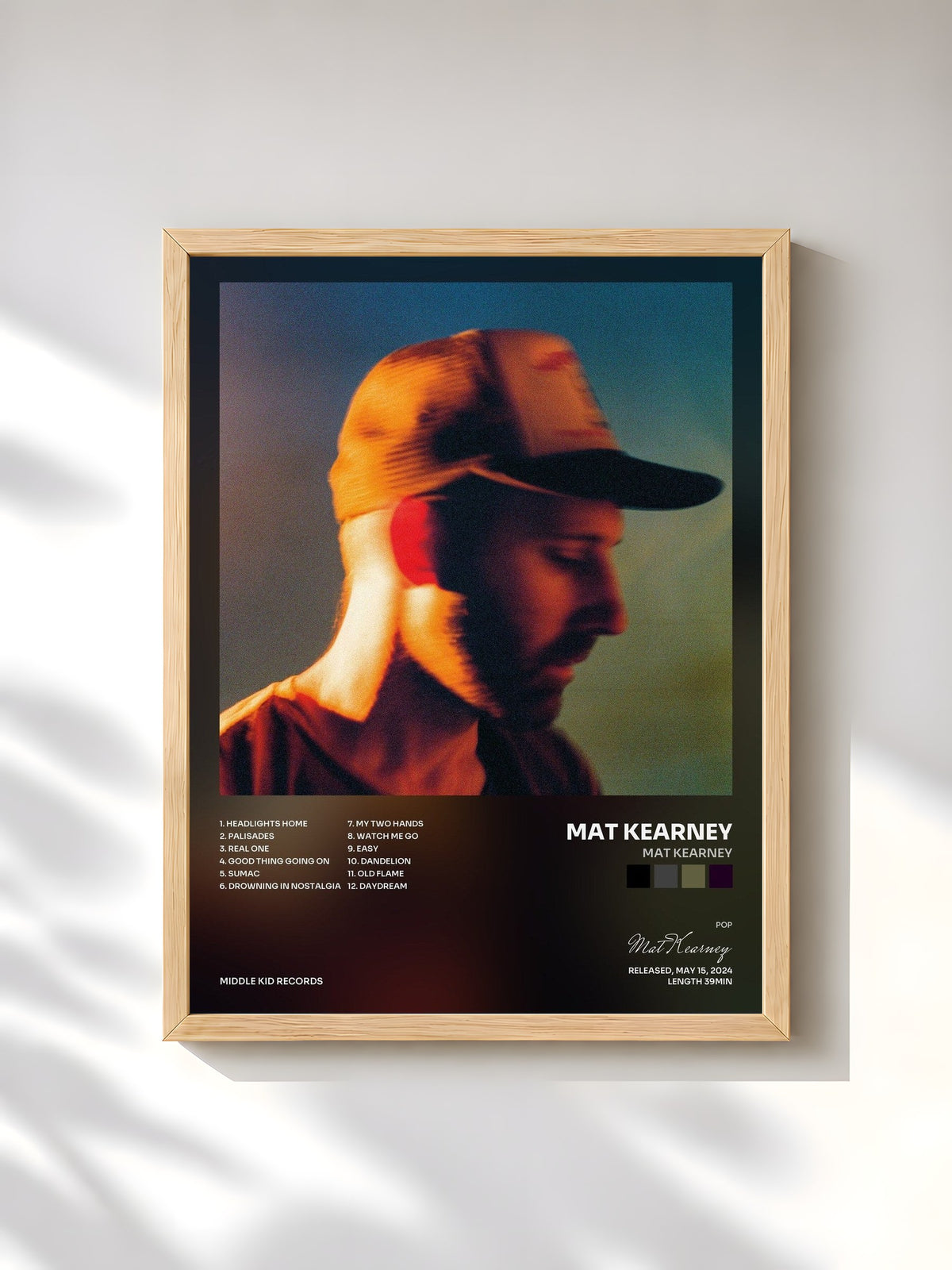 #bois Tableau de l'album Mat Kearney de Mat Kearney, cadre en bois brut, imprimé et encadré en France