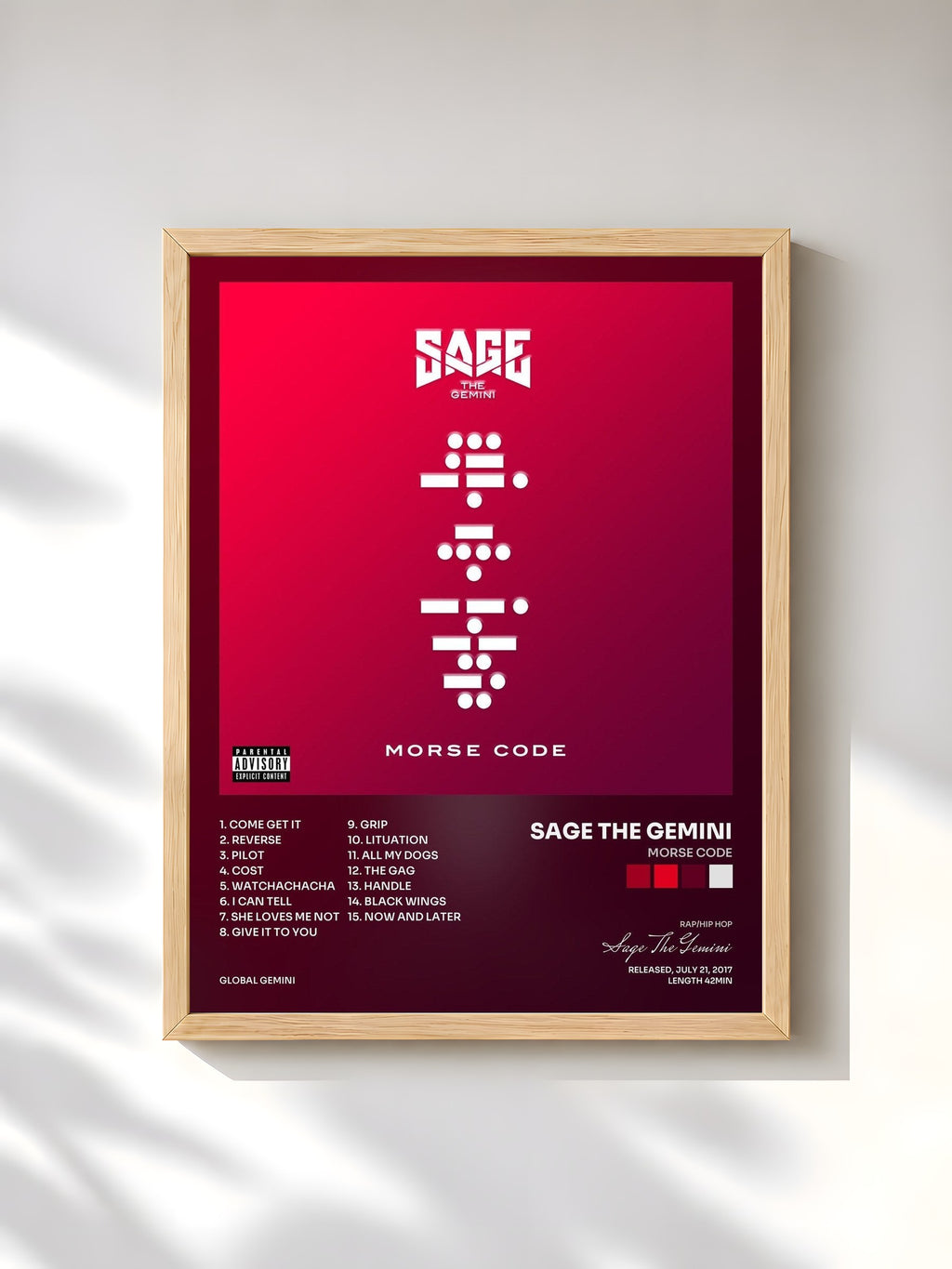 #bois Tableau de l'album Morse Code de Sage The Gemini, cadre en bois brut, imprimé et encadré en France