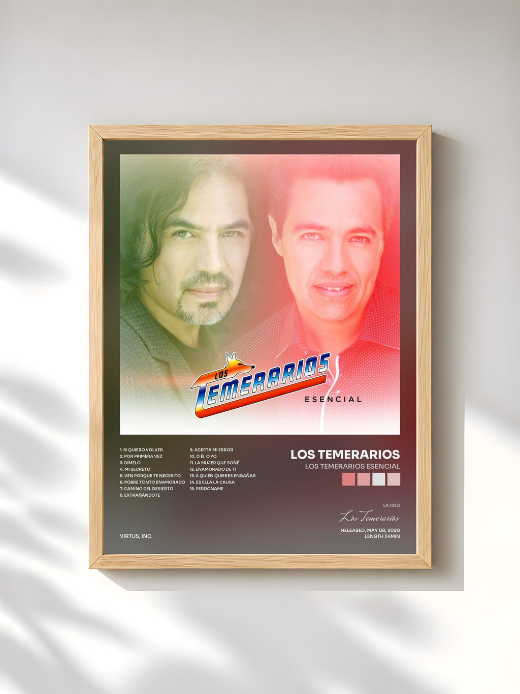 #bois Tableau de l'album Los Temerarios Esencial de Los Temerarios, cadre en bois brut, imprimé et encadré en France