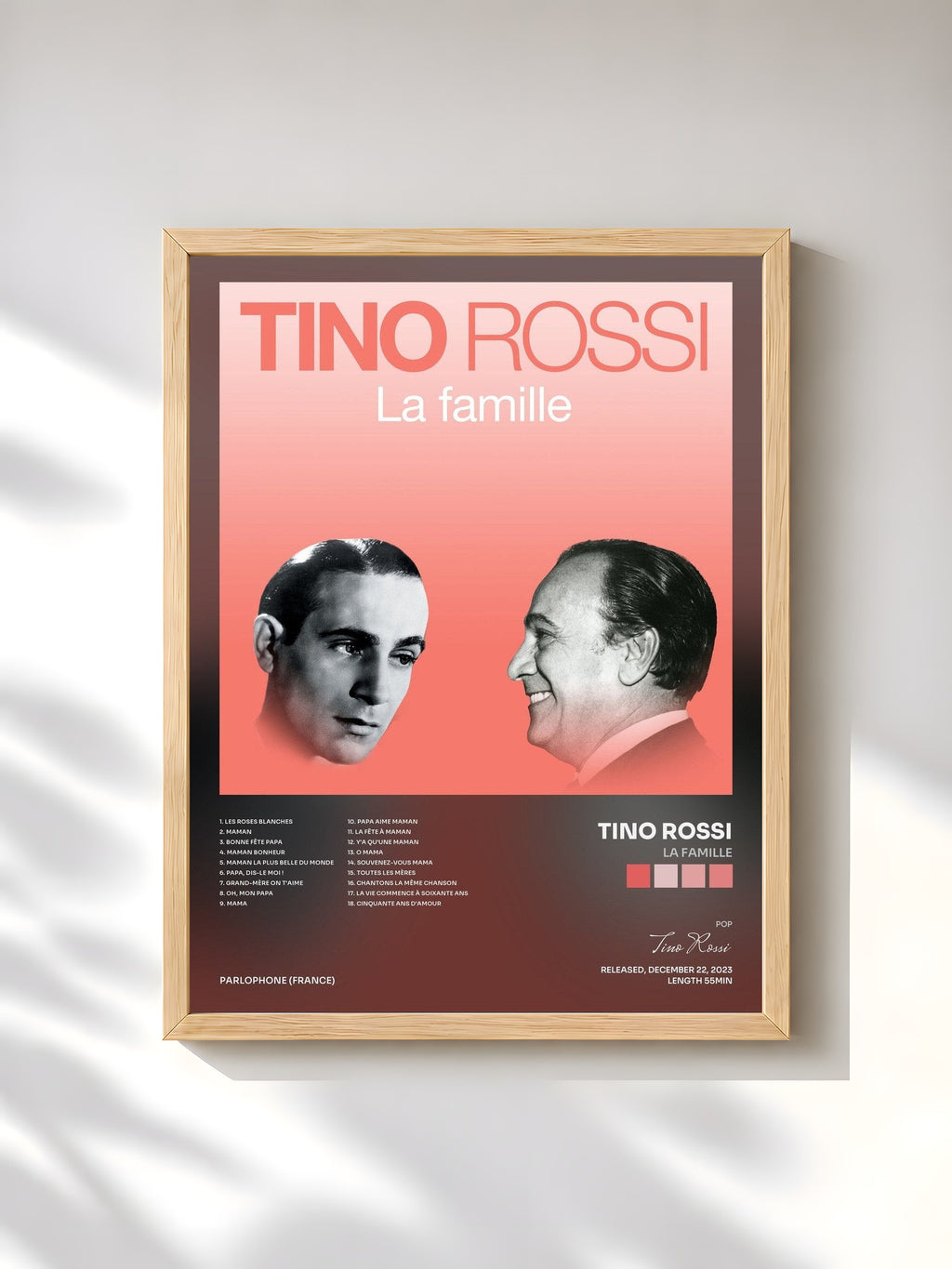 #bois Tableau de l'album La famille de Tino Rossi, cadre en bois brut, imprimé et encadré en France
