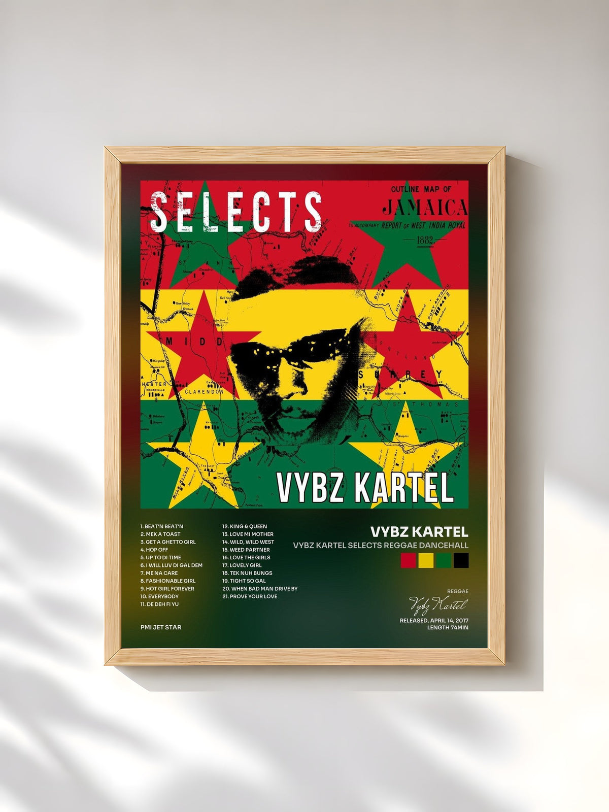 #bois Tableau de l'album Vybz Kartel Selects Reggae Dancehall de Vybz Kartel, cadre en bois brut, imprimé et encadré en France