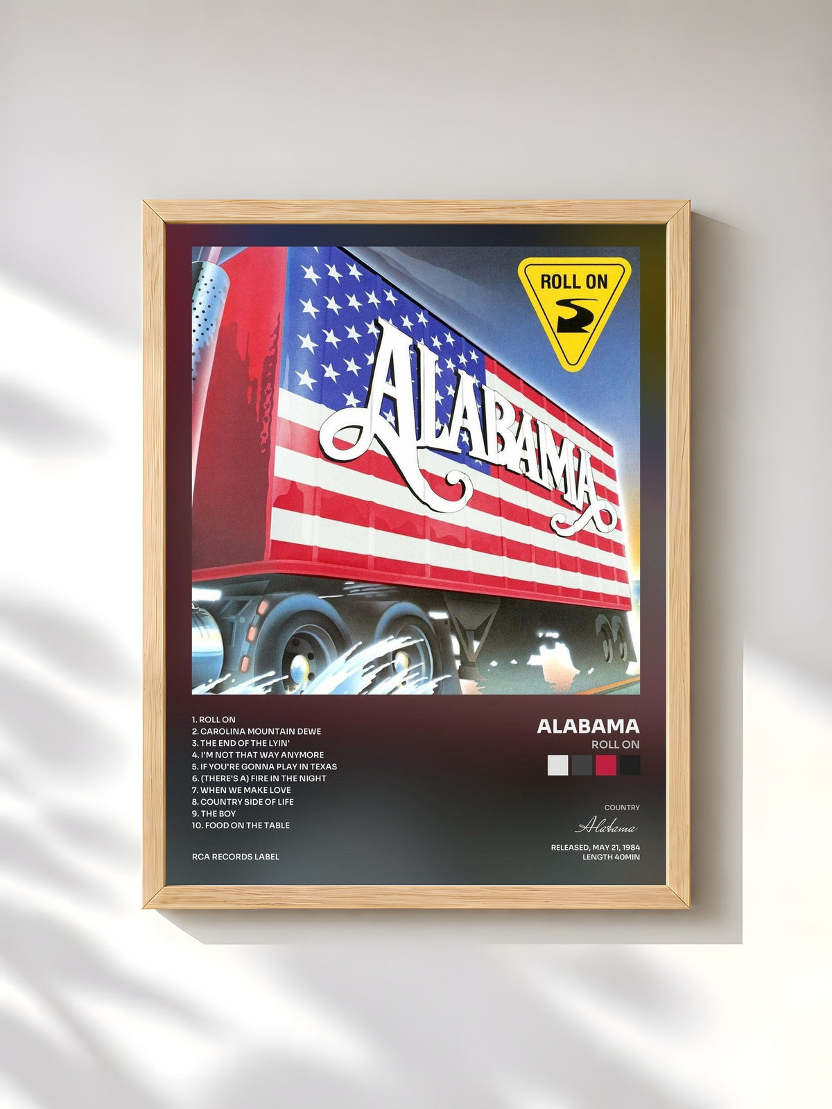 #bois Tableau de l'album Roll On de Alabama, cadre en bois brut, imprimé et encadré en France