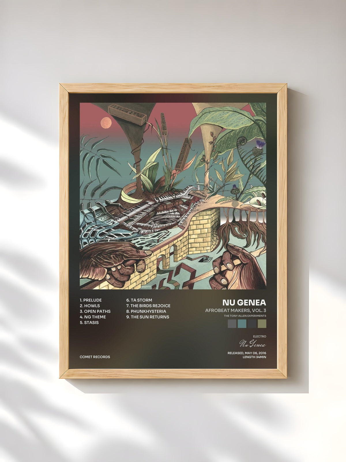 #bois Tableau de l'album Afrobeat Makers, Vol. 3 (The Tony Allen Experiments) de Nu Genea, cadre en bois brut, imprimé et encadré en France