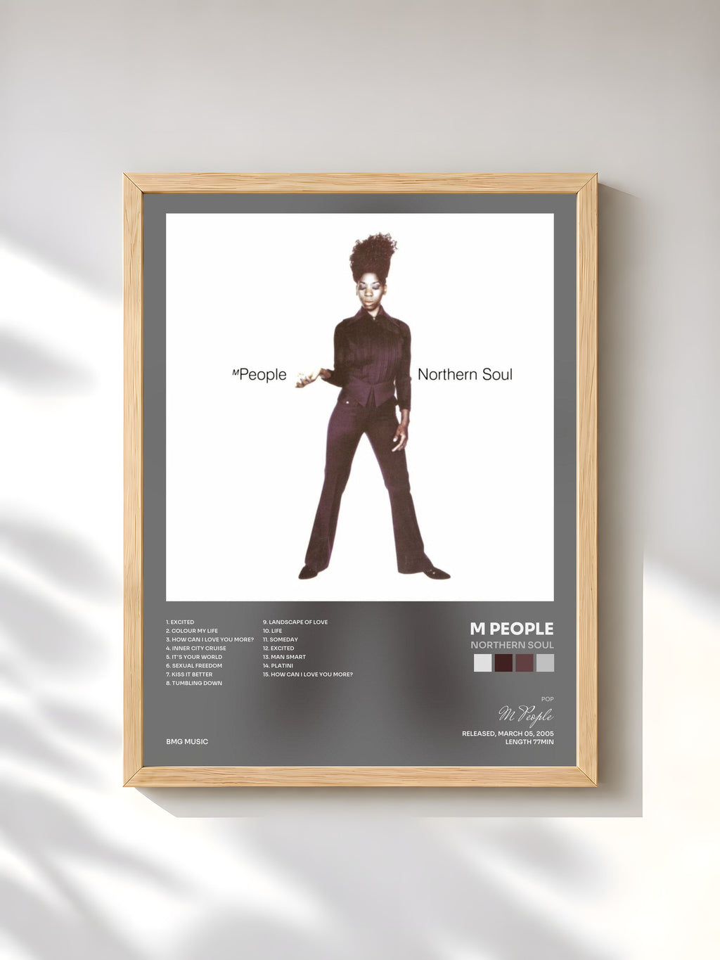 #bois Tableau de l'album Northern Soul de M People, cadre en bois brut, imprimé et encadré en France