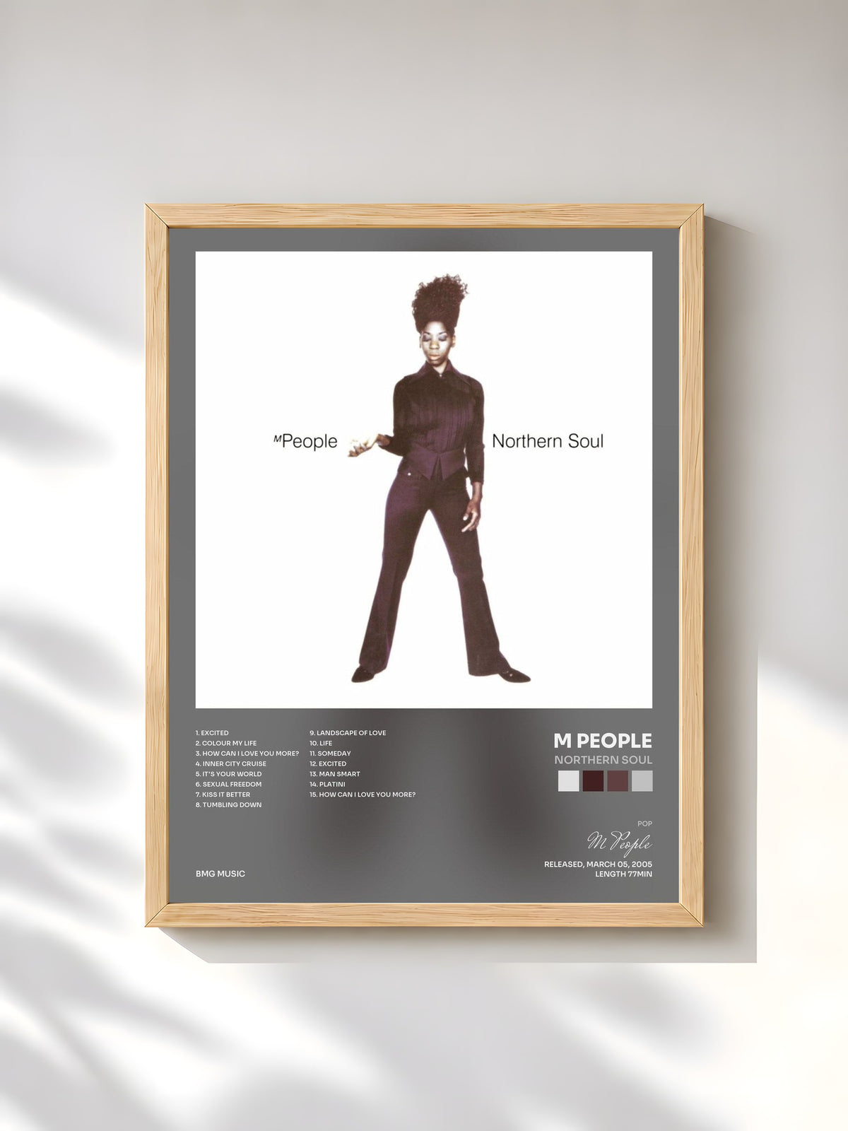 #bois Tableau de l'album Northern Soul de M People, cadre en bois brut, imprimé et encadré en France