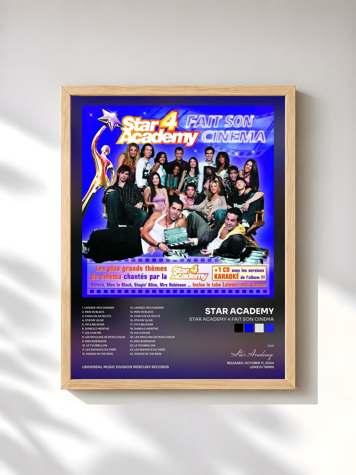 #bois Tableau de l'album Star Academy 4 Fait Son Cinema de Star Academy, cadre en bois brut, imprimé et encadré en France