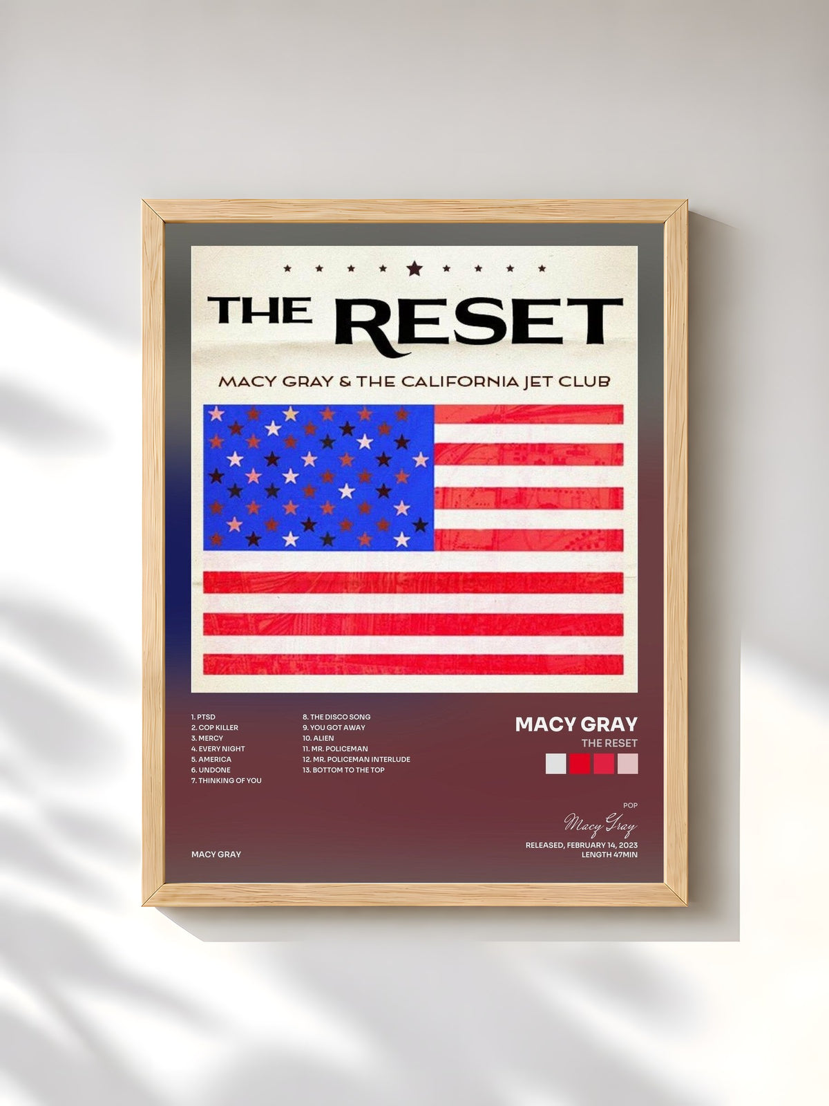 #bois Tableau de l'album The Reset de Macy Gray, cadre en bois brut, imprimé et encadré en France