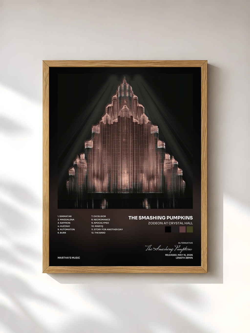 #bois Tableau de l'album Zodeon at Crystal Hall de The Smashing Pumpkins, cadre en bois brut, imprimé et encadré en France