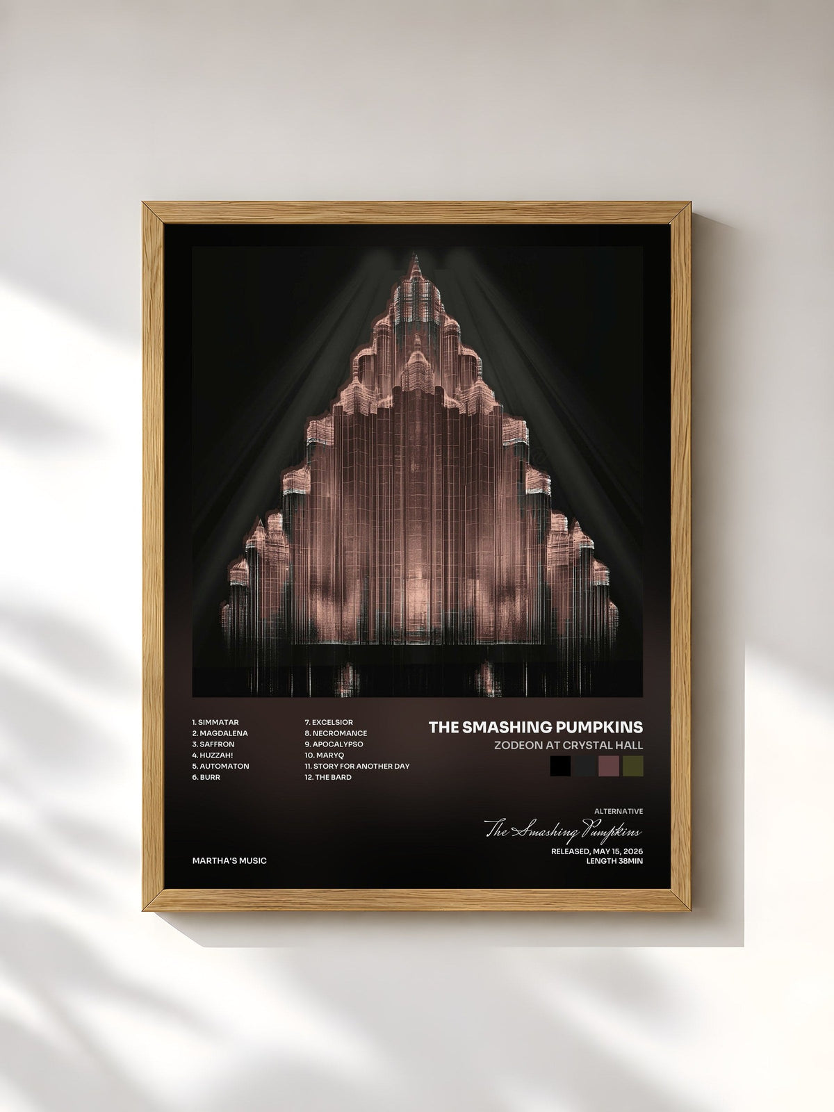 #bois Tableau de l'album Zodeon at Crystal Hall de The Smashing Pumpkins, cadre en bois brut, imprimé et encadré en France