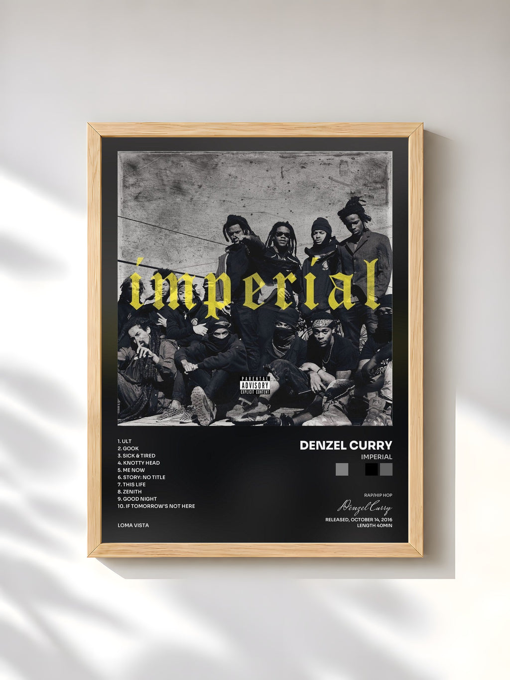 #bois Tableau de l'album Imperial de Denzel Curry, cadre en bois brut, imprimé et encadré en France