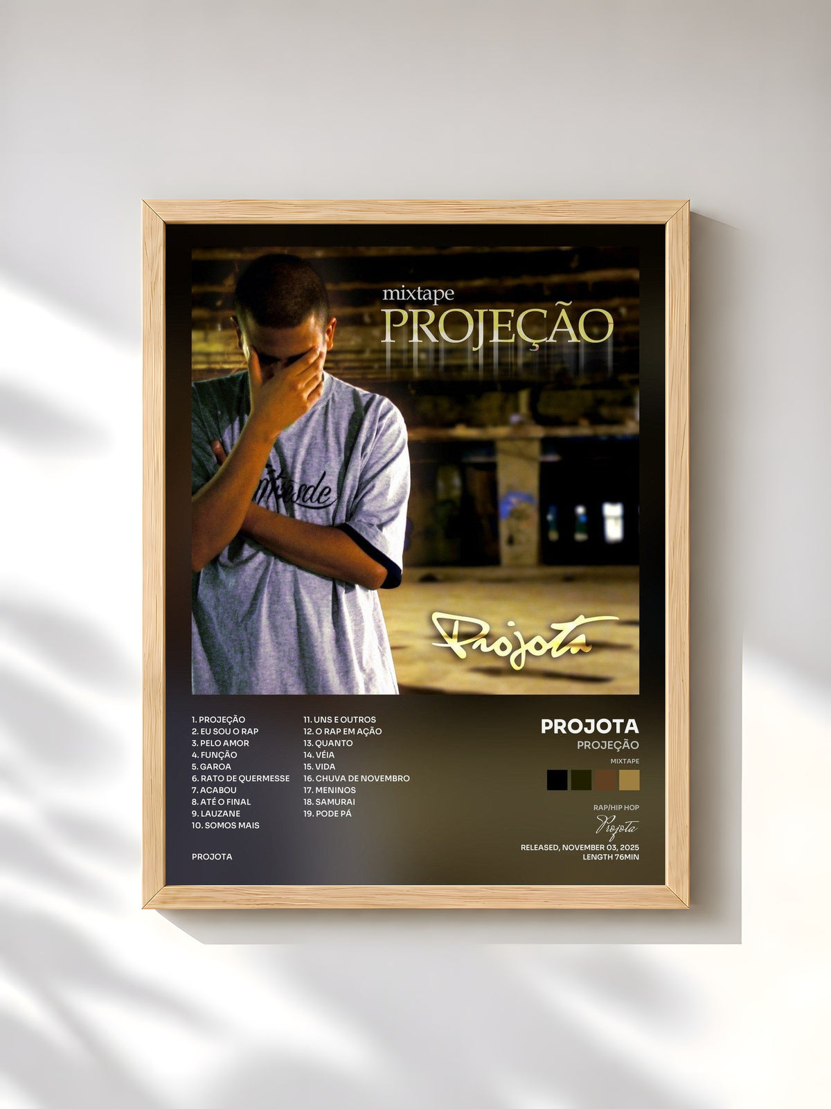 #bois Tableau de l'album Projeção (Mixtape) de Projota, cadre en bois brut, imprimé et encadré en France
