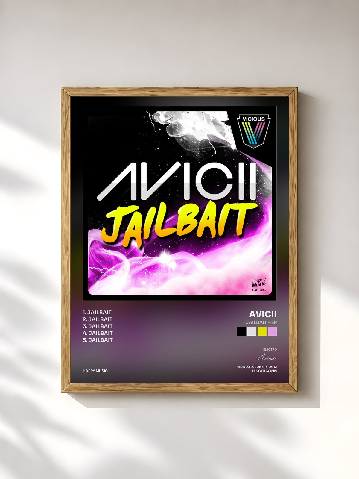#bois Tableau de l'album Jailbait - EP de Avicii, cadre en bois brut, imprimé et encadré en France