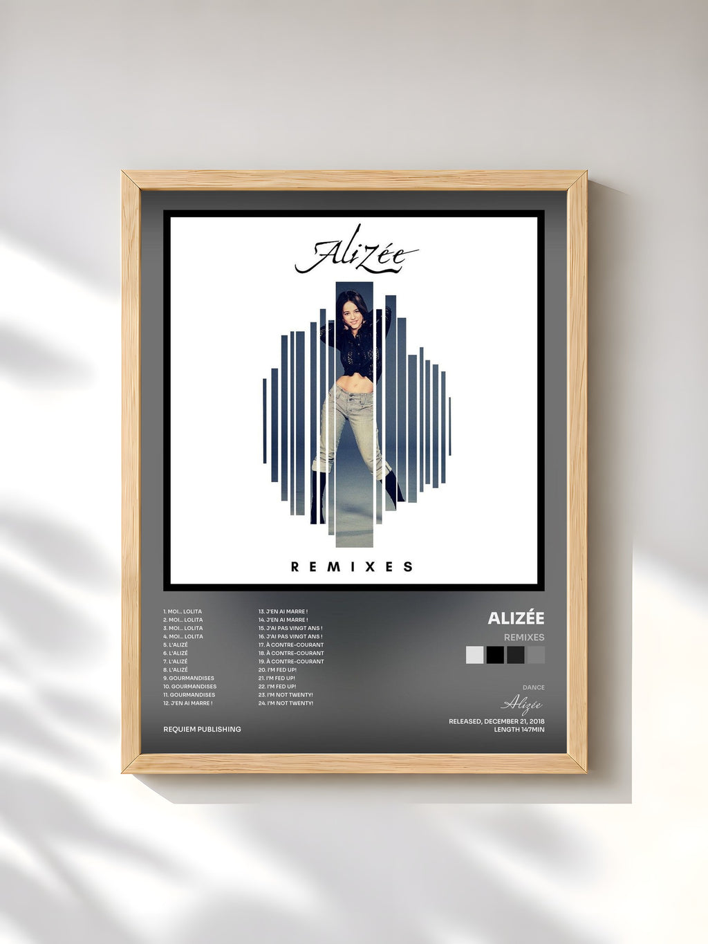 #bois Tableau de l'album Remixes de Alizée, cadre en bois brut, imprimé et encadré en France