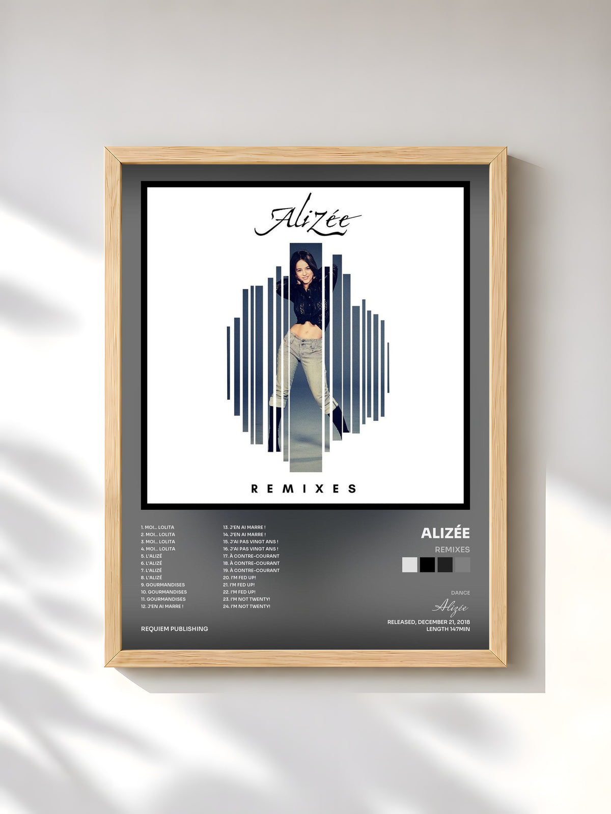 #bois Tableau de l'album Remixes de Alizée, cadre en bois brut, imprimé et encadré en France