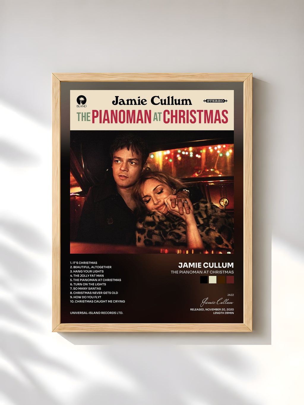 #bois Tableau de l'album The Pianoman at Christmas de Jamie Cullum, cadre en bois brut, imprimé et encadré en France