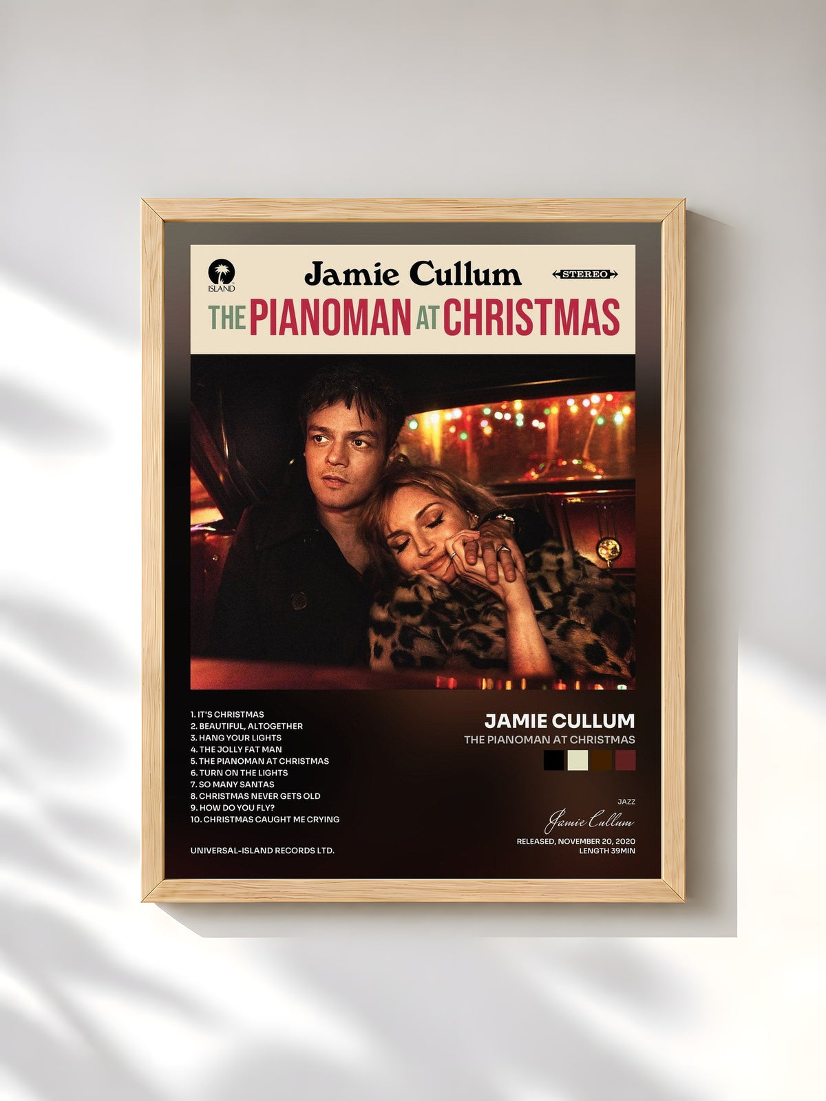 #bois Tableau de l'album The Pianoman at Christmas de Jamie Cullum, cadre en bois brut, imprimé et encadré en France