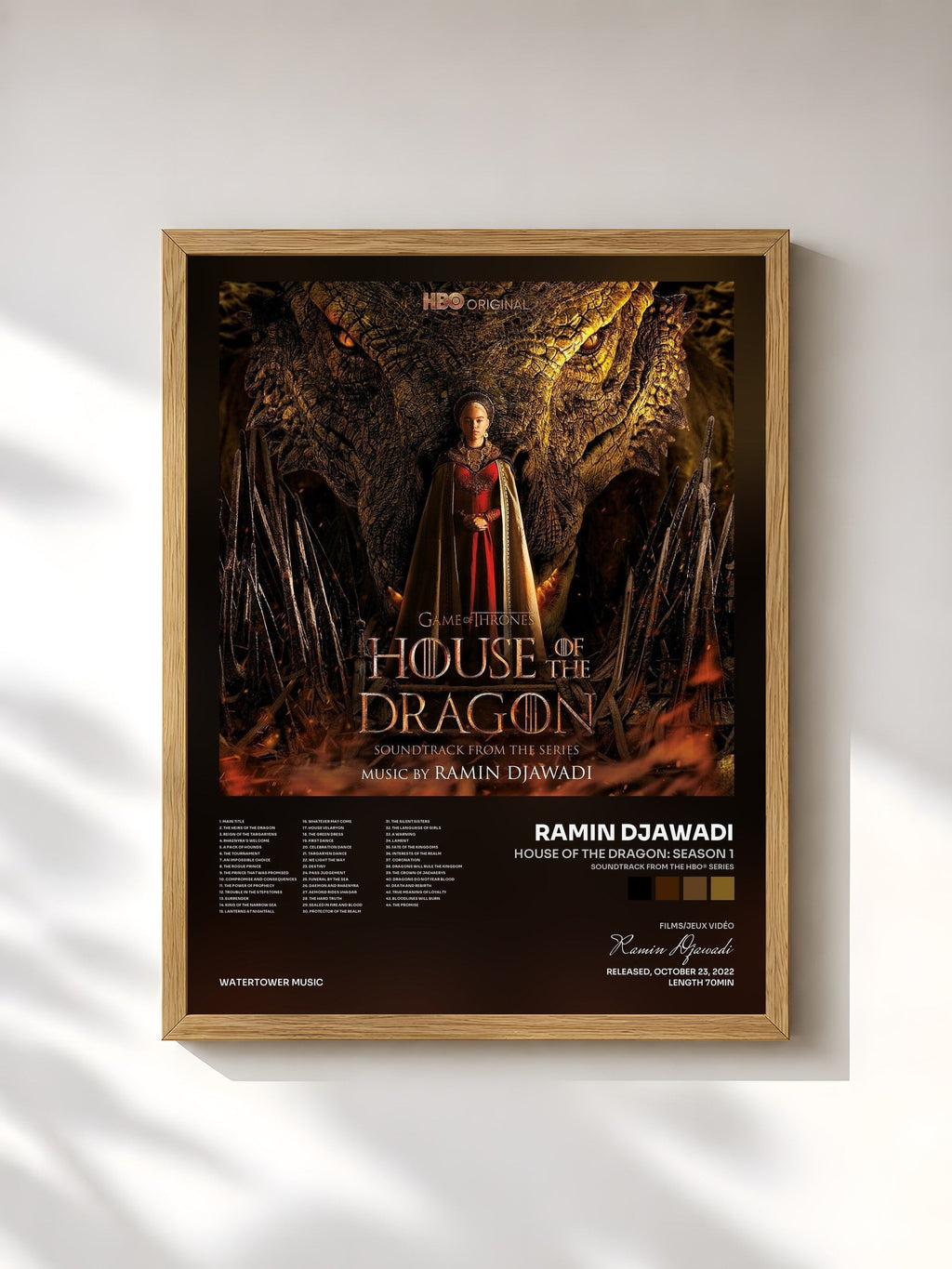 #bois Tableau de l'album House of the Dragon: Season 1 (Soundtrack from the HBO® Series) de Ramin Djawadi, cadre en bois brut, imprimé et encadré en France