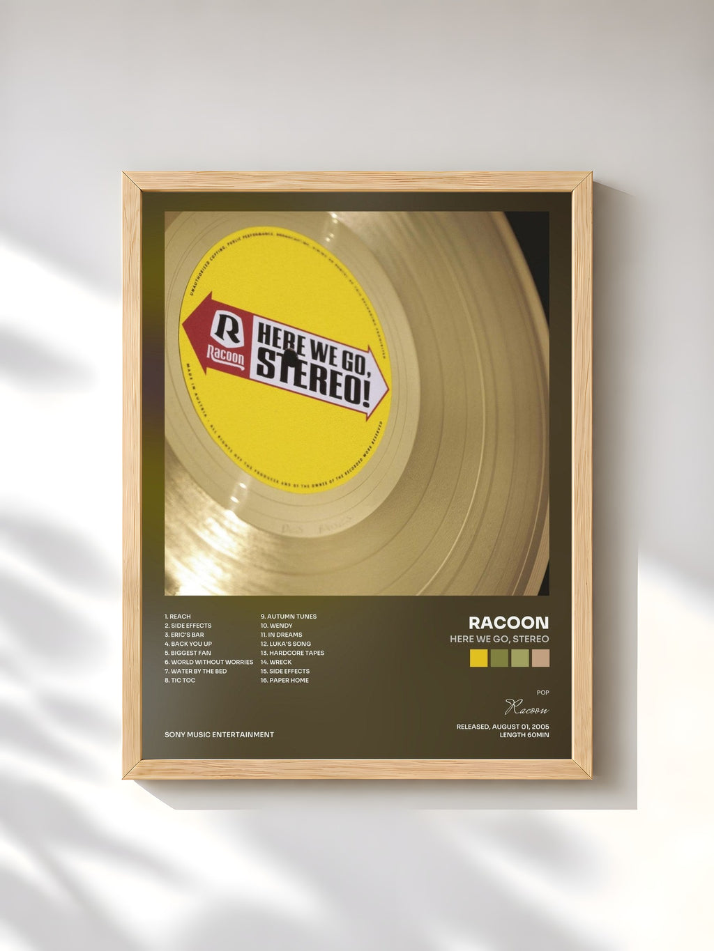 #bois Tableau de l'album Here We Go, Stereo de Racoon, cadre en bois brut, imprimé et encadré en France