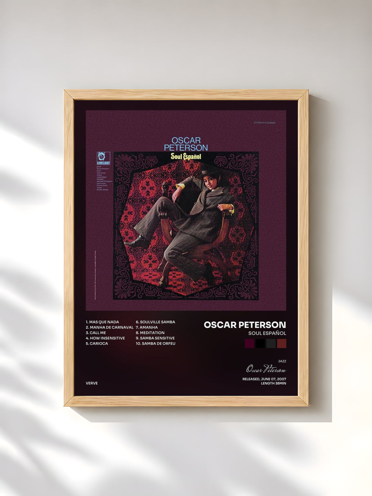#bois Tableau de l'album Soul Español de Oscar Peterson, cadre en bois brut, imprimé et encadré en France
