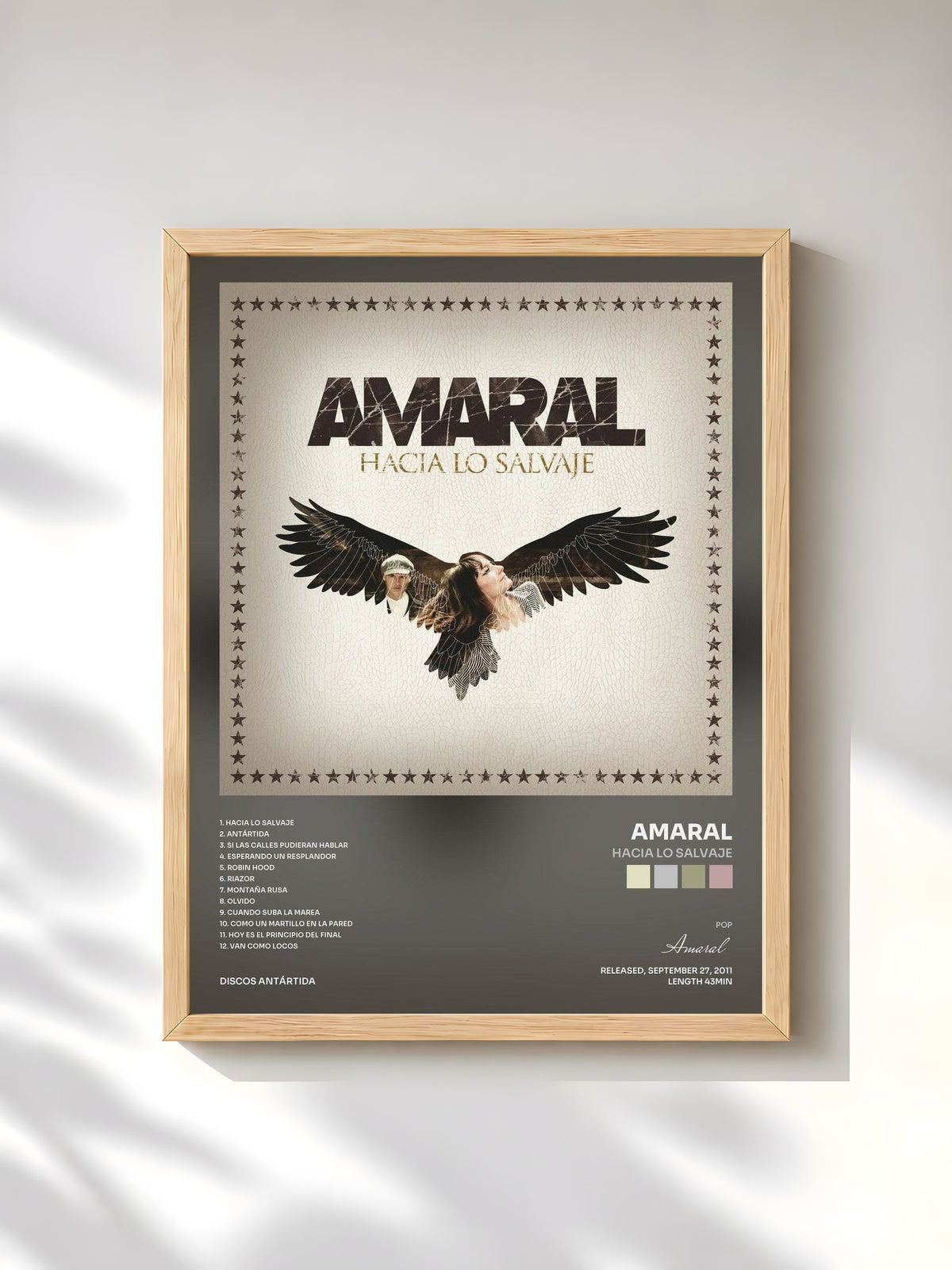#bois Tableau de l'album Hacia Lo Salvaje de Amaral, cadre en bois brut, imprimé et encadré en France