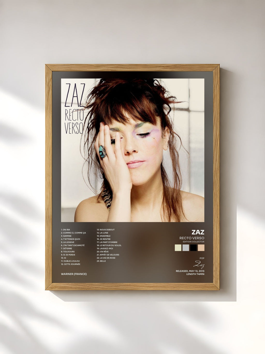 #bois Tableau de l'album Recto verso (Edition Collector) de Zaz, cadre en bois brut, imprimé et encadré en France
