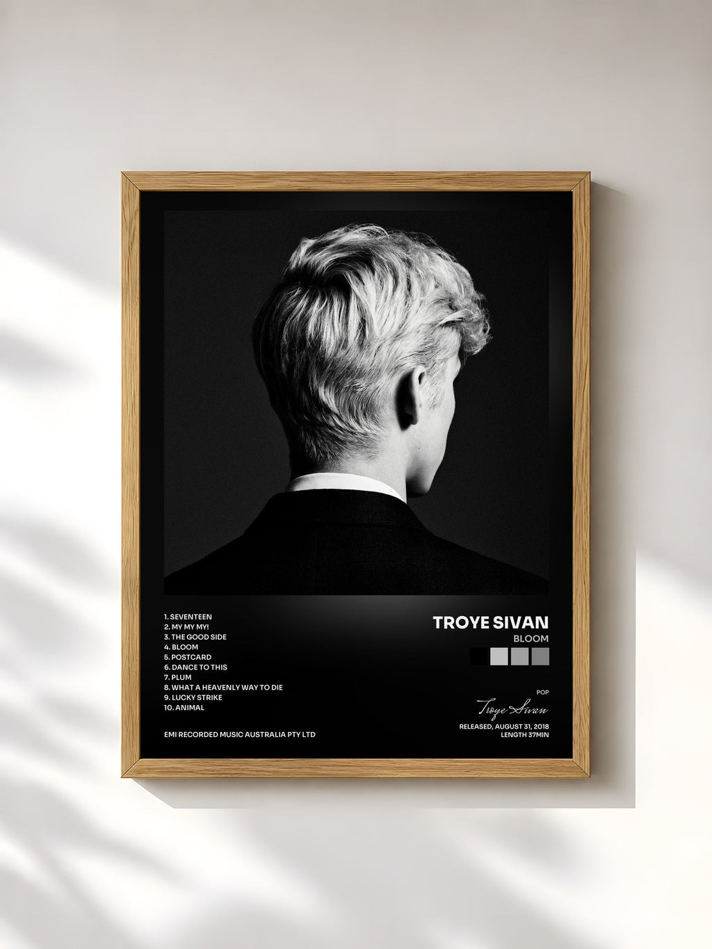 #bois Tableau de l'album Bloom de Troye Sivan, cadre en bois brut, imprimé et encadré en France