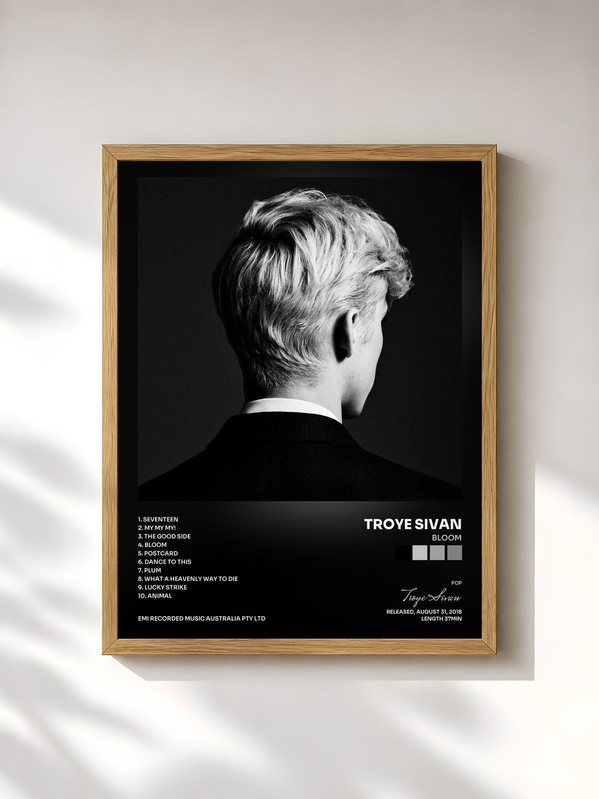 #bois Tableau de l'album Bloom de Troye Sivan, cadre en bois brut, imprimé et encadré en France