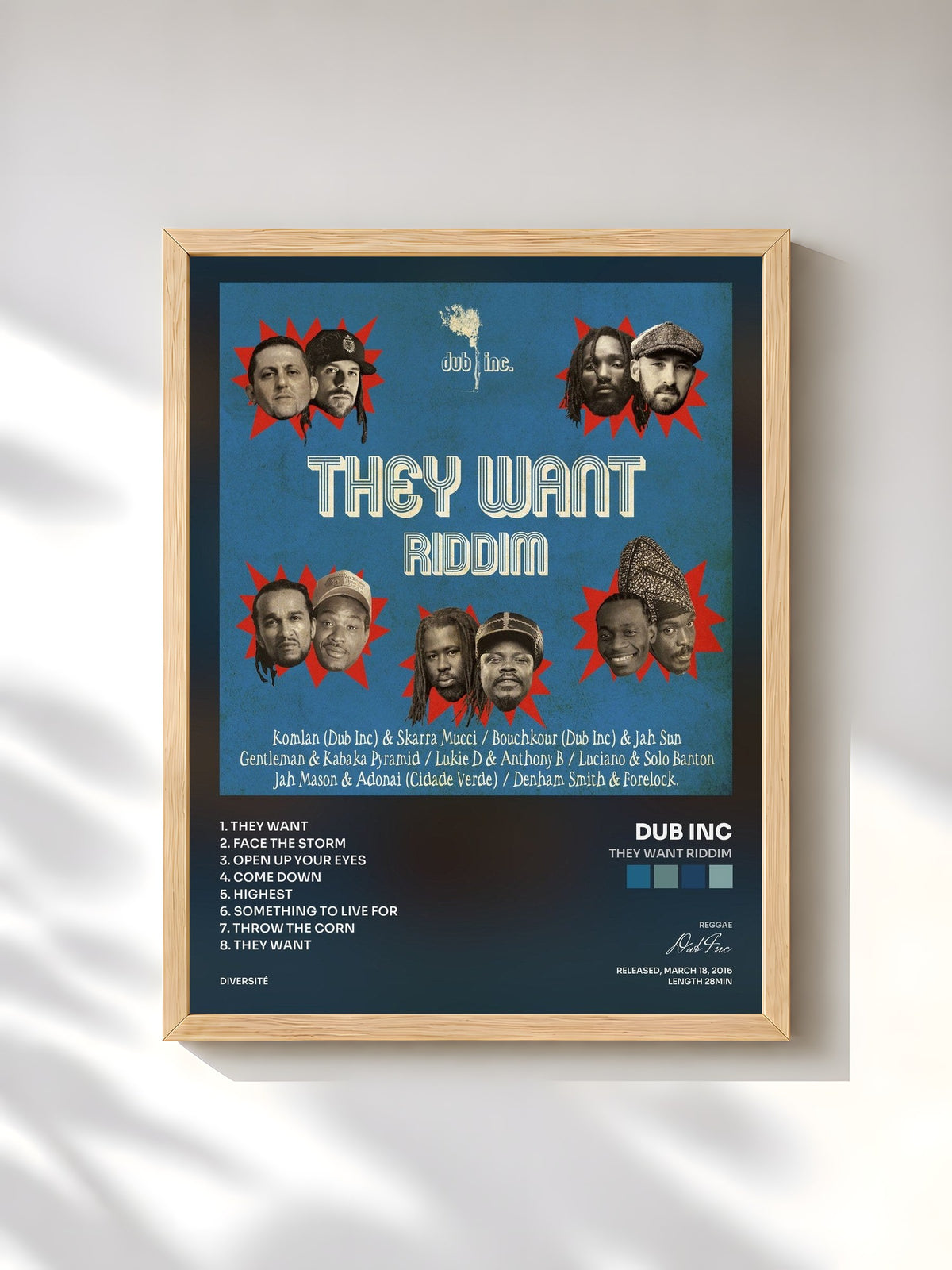 #bois Tableau de l'album They Want Riddim de Dub Inc, cadre en bois brut, imprimé et encadré en France
