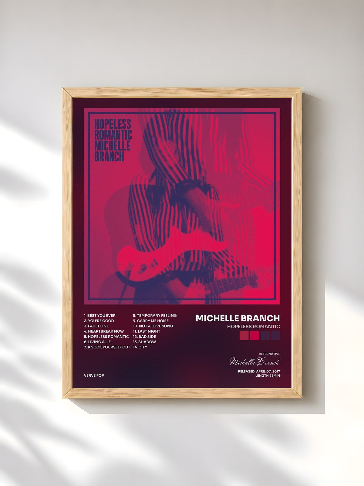 #bois Tableau de l'album Hopeless Romantic de Michelle Branch, cadre en bois brut, imprimé et encadré en France