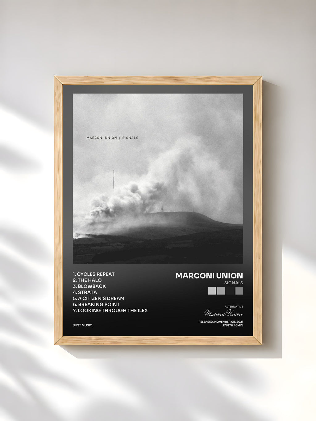 #bois Tableau de l'album Signals de Marconi Union, cadre en bois brut, imprimé et encadré en France