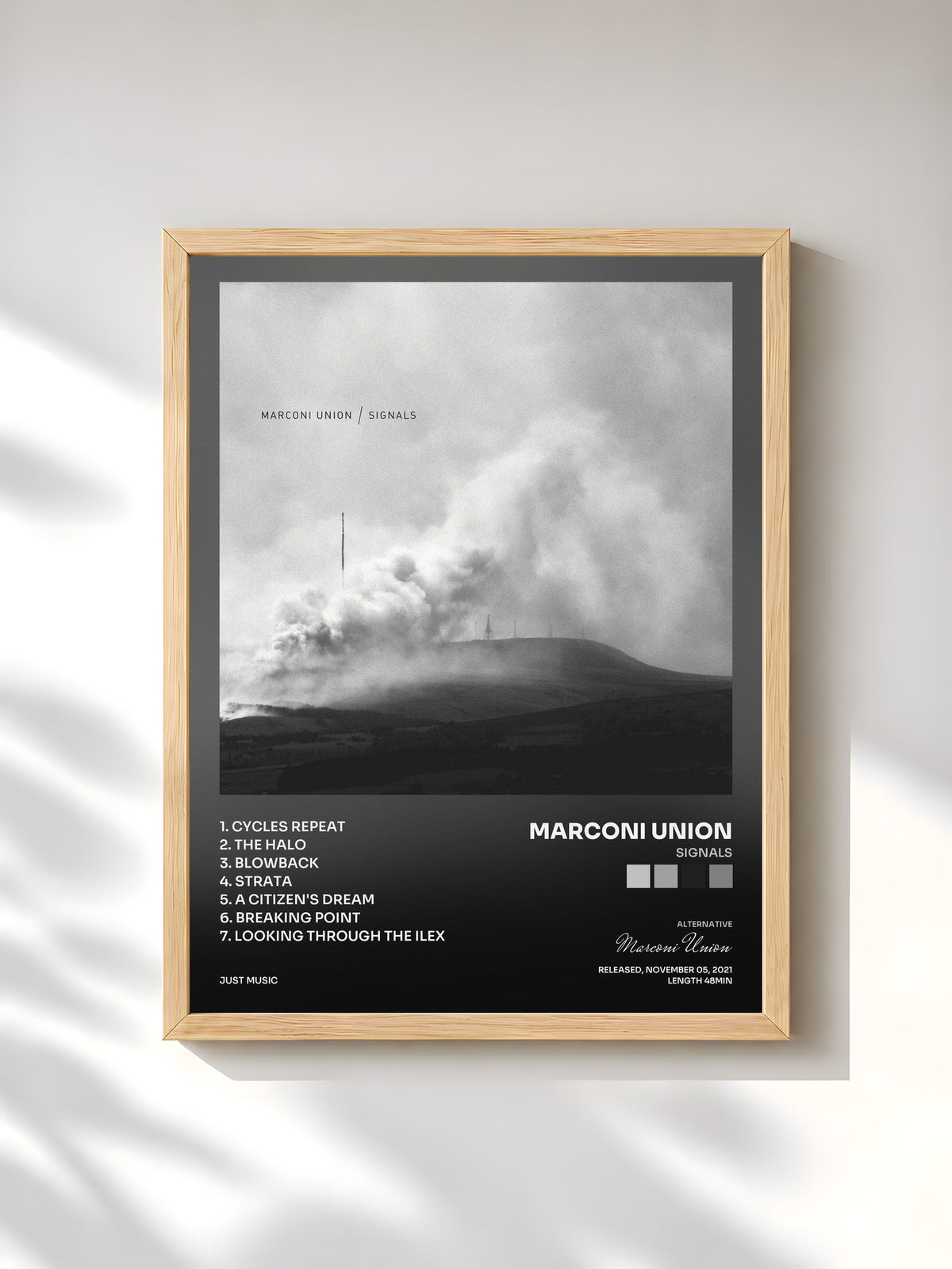 #bois Tableau de l'album Signals de Marconi Union, cadre en bois brut, imprimé et encadré en France