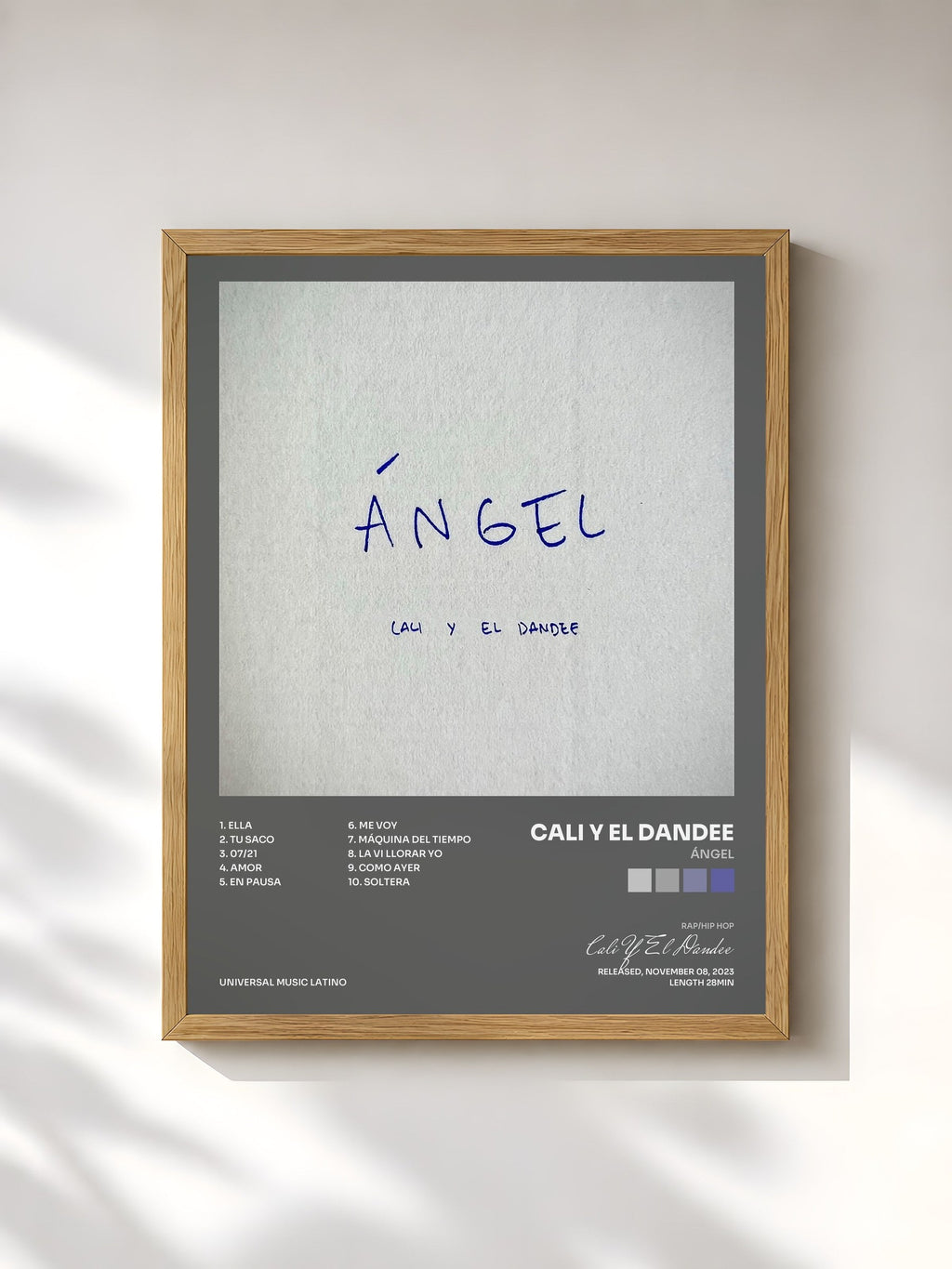 #bois Tableau de l'album ÁNGEL de Cali Y El Dandee, cadre en bois brut, imprimé et encadré en France