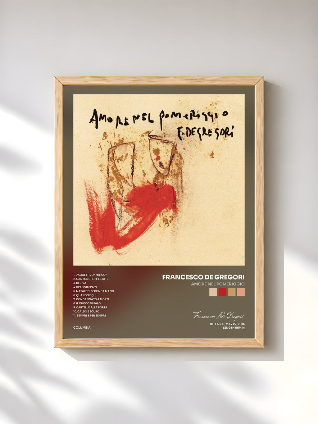 #bois Tableau de l'album Amore nel pomeriggio de Francesco De Gregori, cadre en bois brut, imprimé et encadré en France