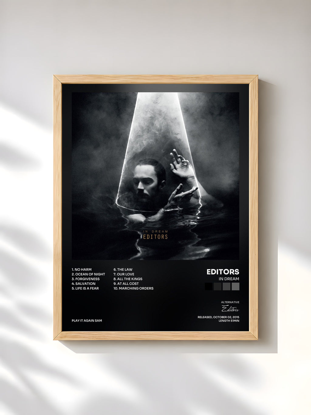 #bois Tableau de l'album In Dream de Editors, cadre en bois brut, imprimé et encadré en France