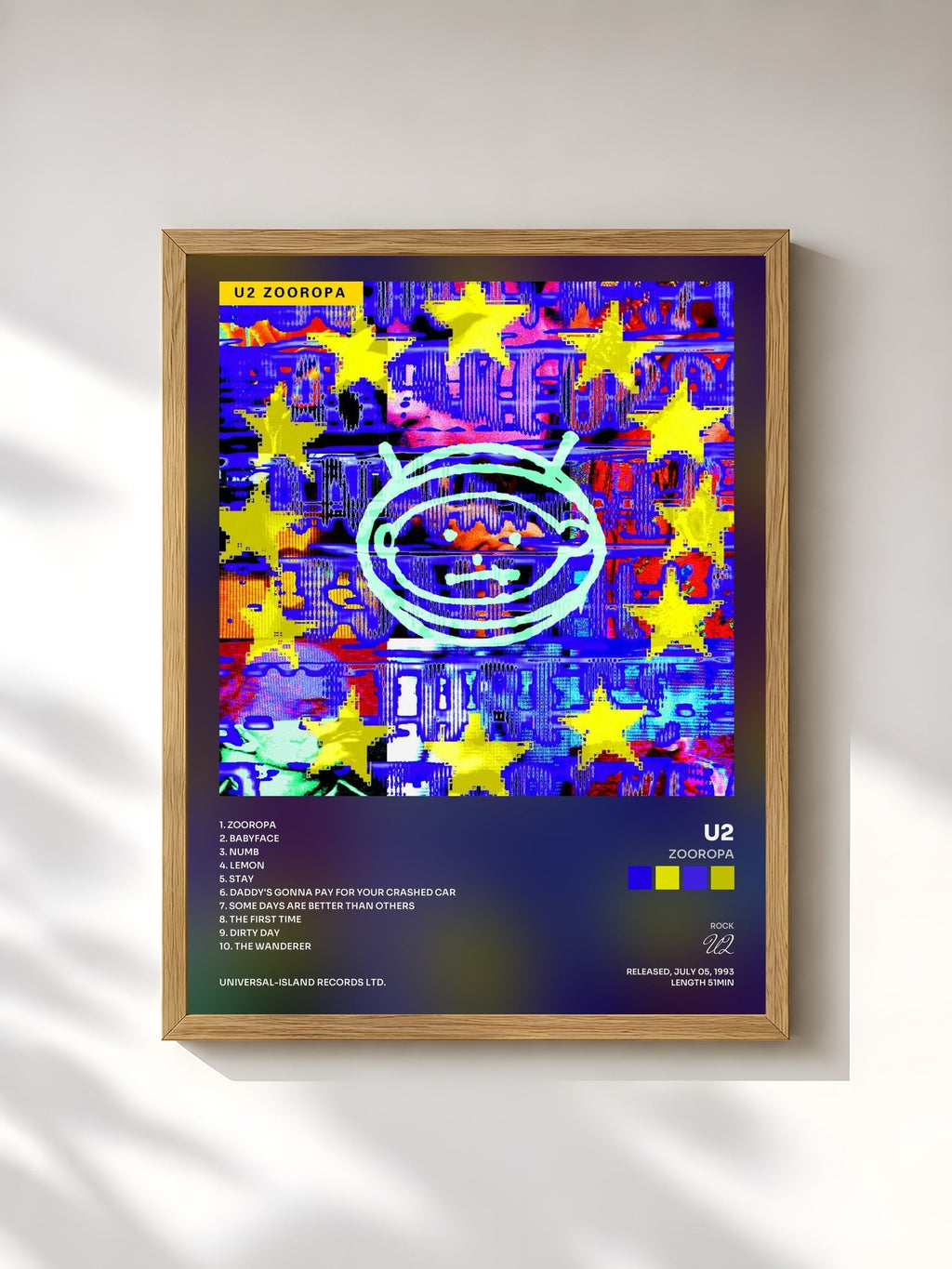 #bois Tableau de l'album Zooropa de U2, cadre en bois brut, imprimé et encadré en France