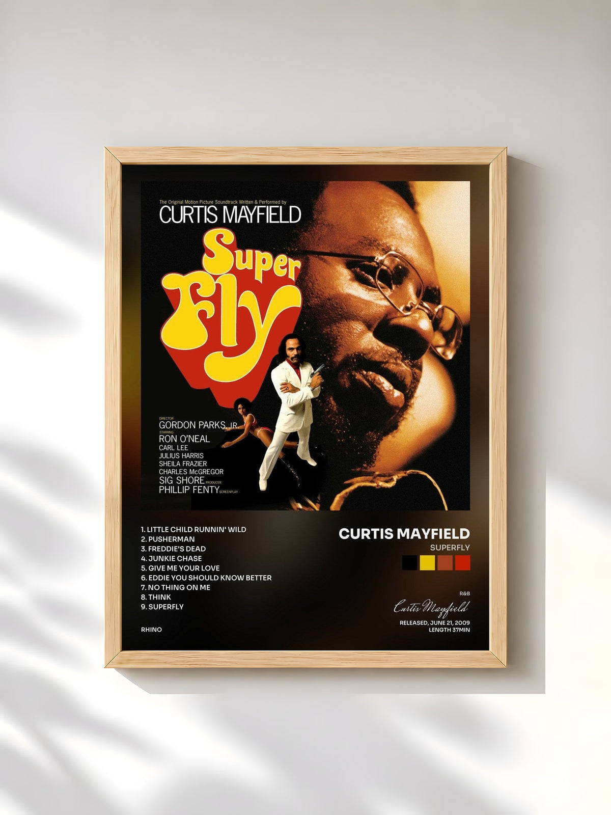 #bois Tableau de l'album Superfly de Curtis Mayfield, cadre en bois brut, imprimé et encadré en France