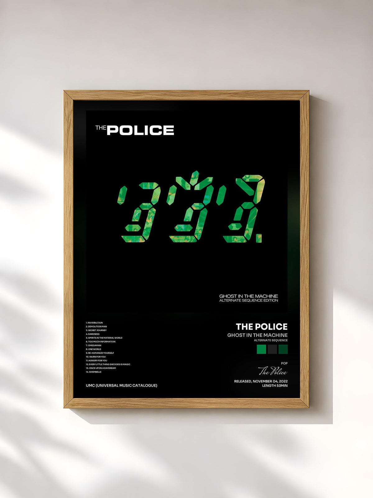 #bois Tableau de l'album Ghost In The Machine (Alternate Sequence) de The Police, cadre en bois brut, imprimé et encadré en France