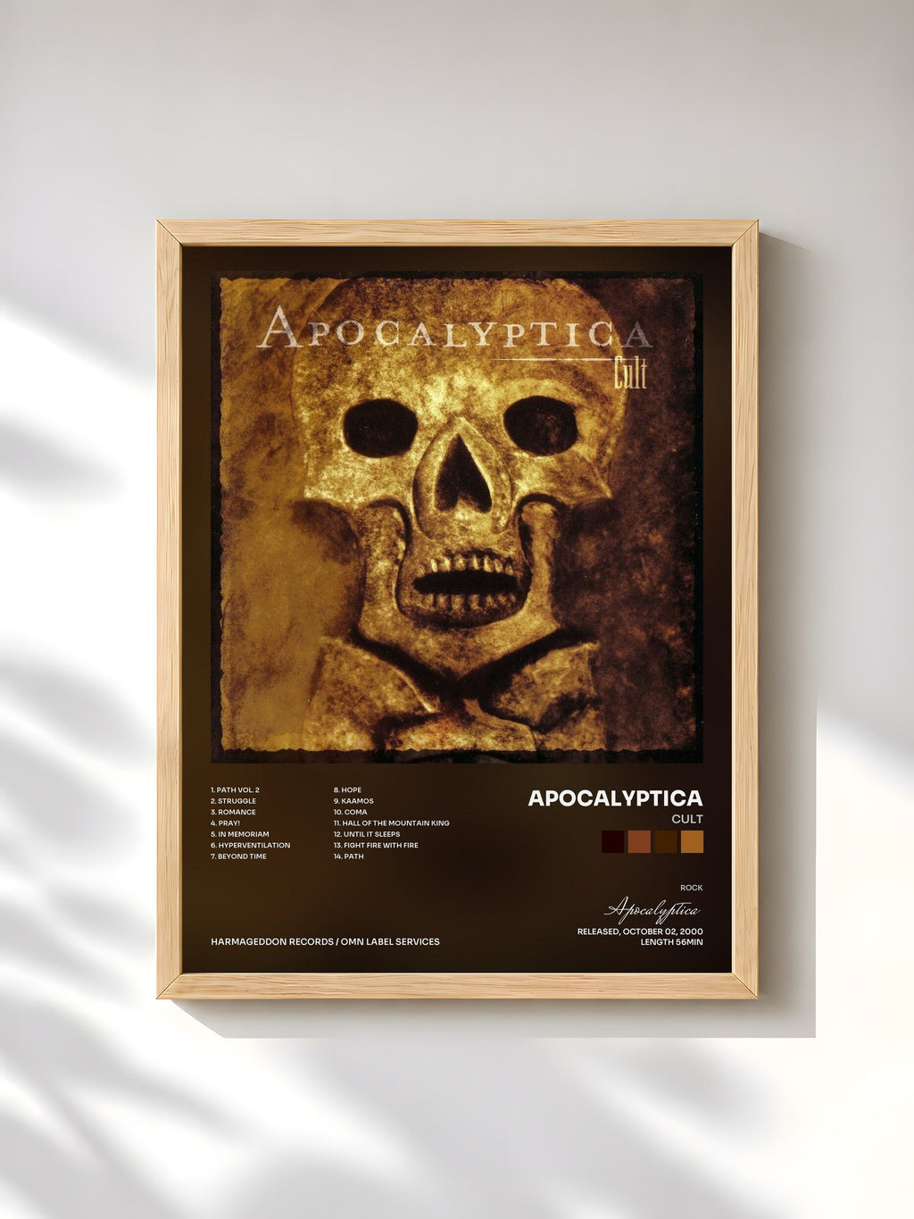 #bois Tableau de l'album Cult de Apocalyptica, cadre en bois brut, imprimé et encadré en France