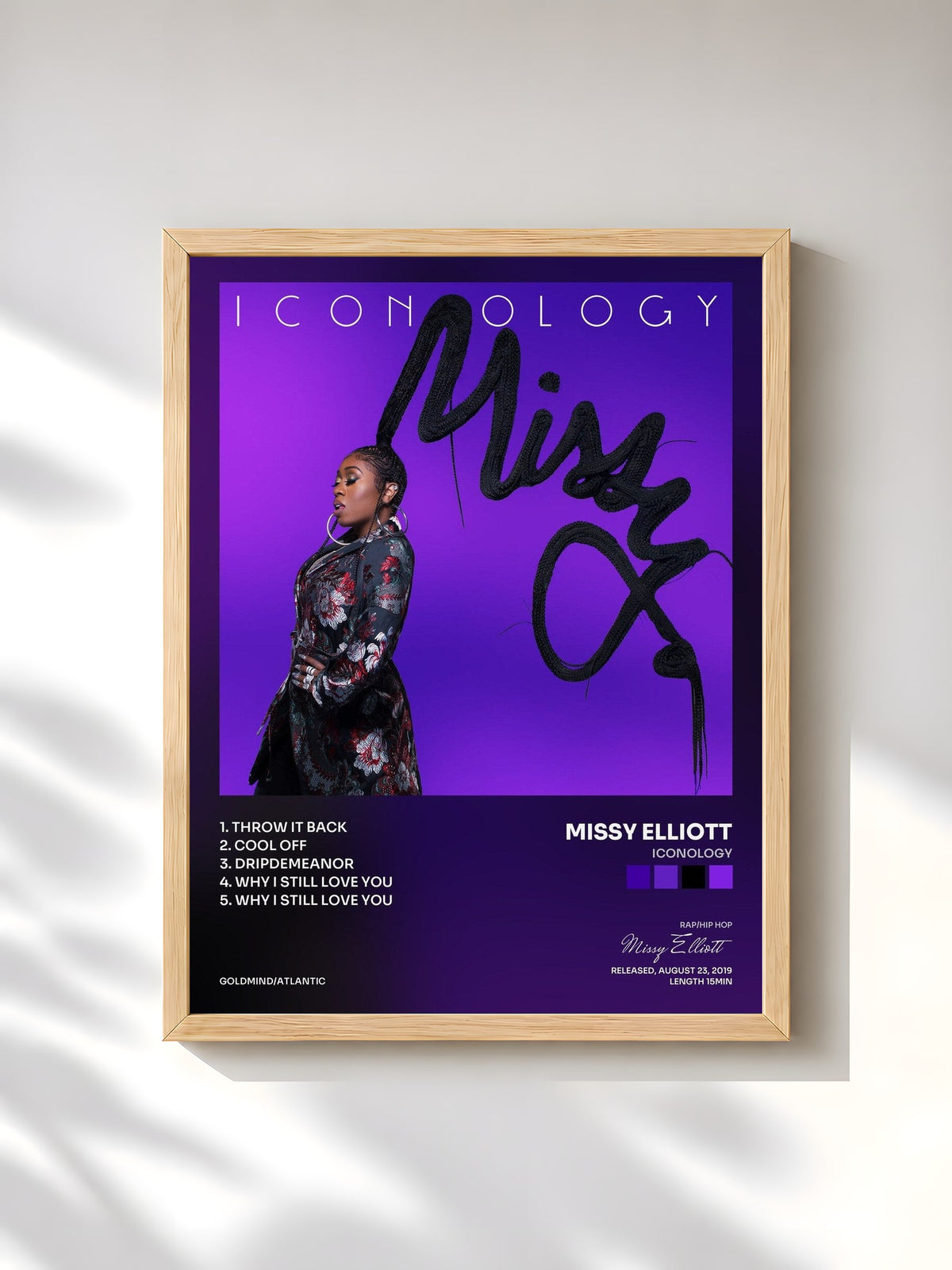 #bois Tableau de l'album ICONOLOGY de Missy Elliott, cadre en bois brut, imprimé et encadré en France