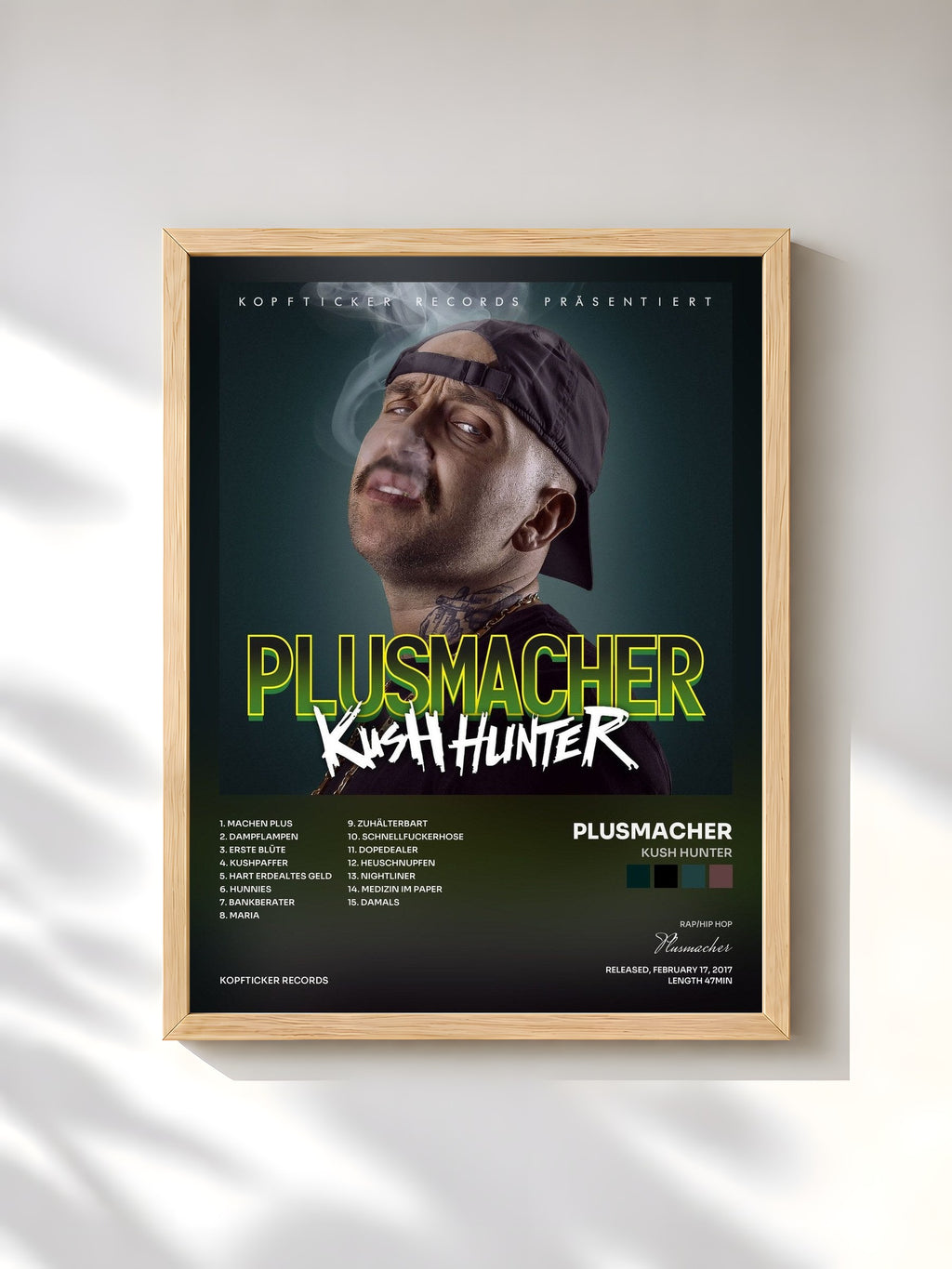 #bois Tableau de l'album Kush Hunter de Plusmacher, cadre en bois brut, imprimé et encadré en France