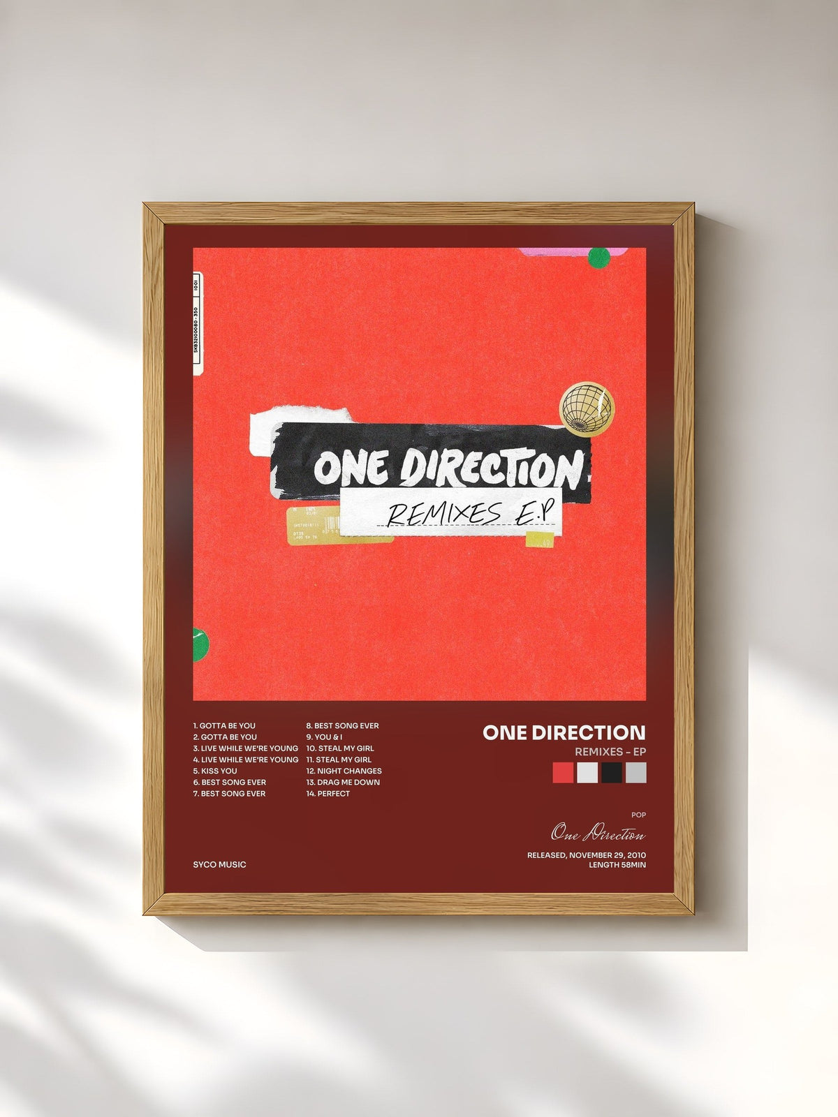 #bois Tableau de l'album Remixes - EP de One Direction, cadre en bois brut, imprimé et encadré en France