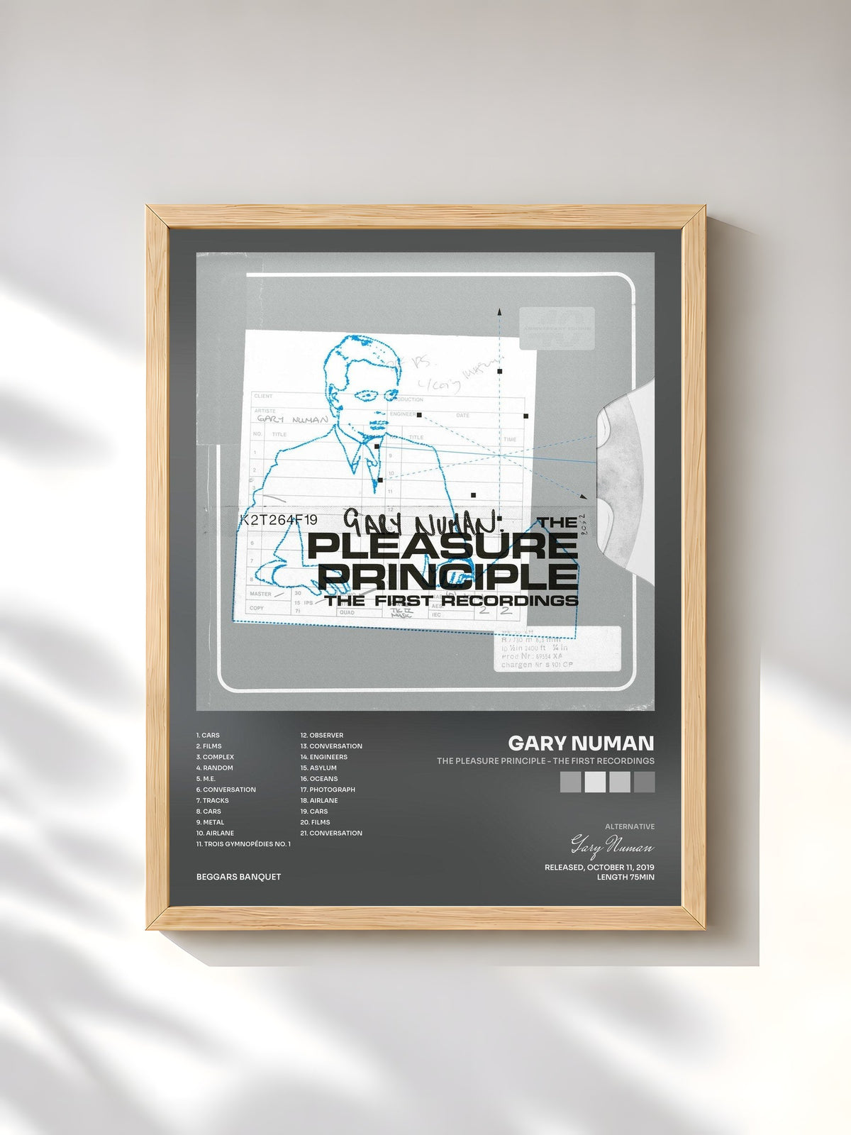 #bois Tableau de l'album The Pleasure Principle - The First Recordings de Gary Numan, cadre en bois brut, imprimé et encadré en France