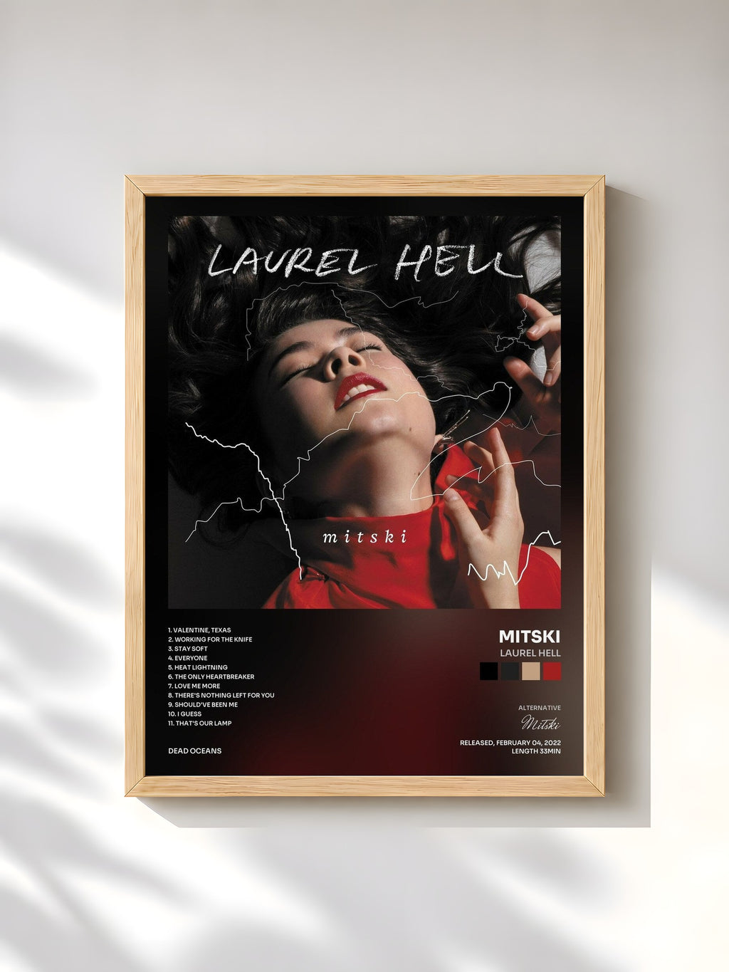 #bois Tableau de l'album Laurel Hell de Mitski, cadre en bois brut, imprimé et encadré en France
