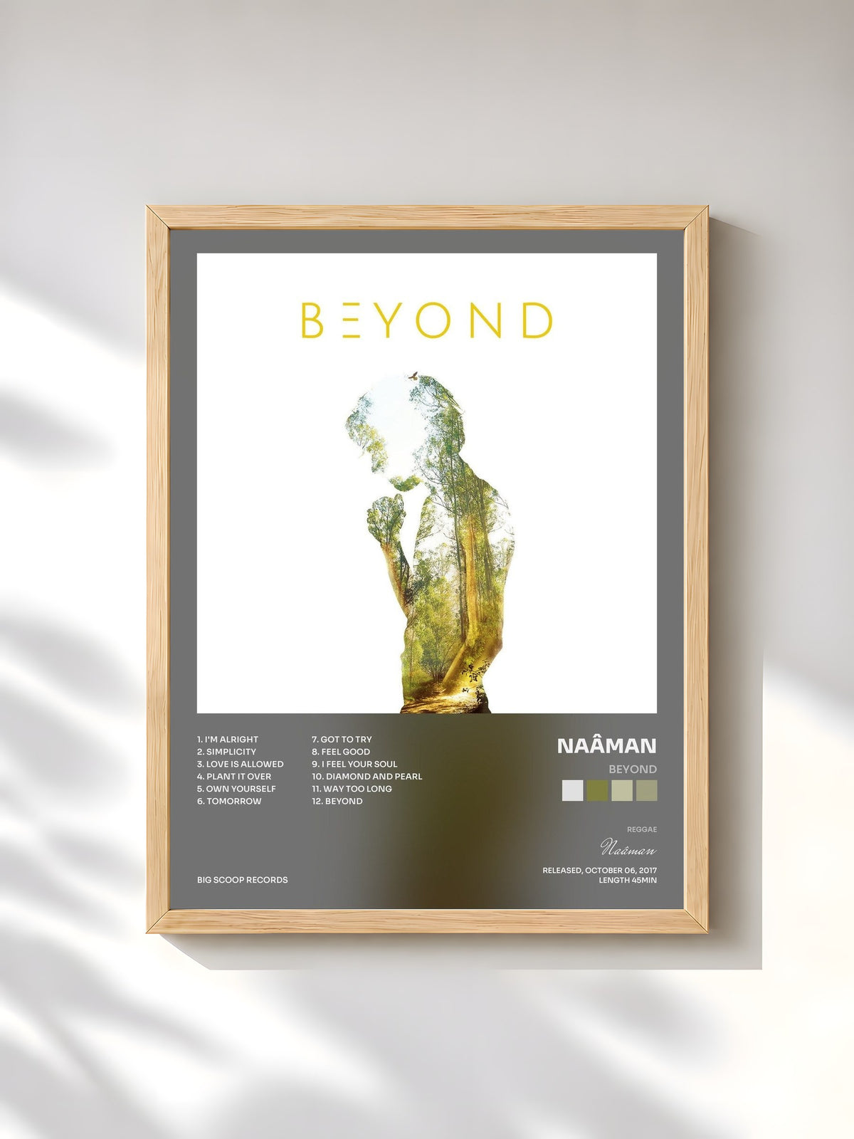 #bois Tableau de l'album Beyond de Naâman, cadre en bois brut, imprimé et encadré en France