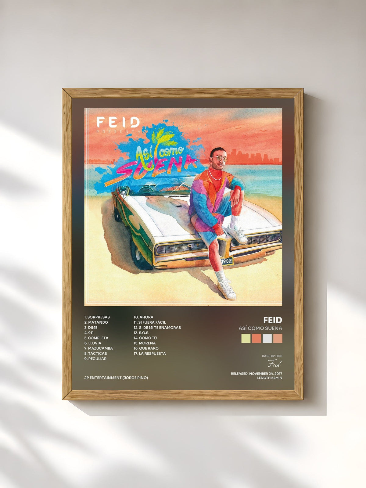 #bois Tableau de l'album Así Como Suena de Feid, cadre en bois brut, imprimé et encadré en France