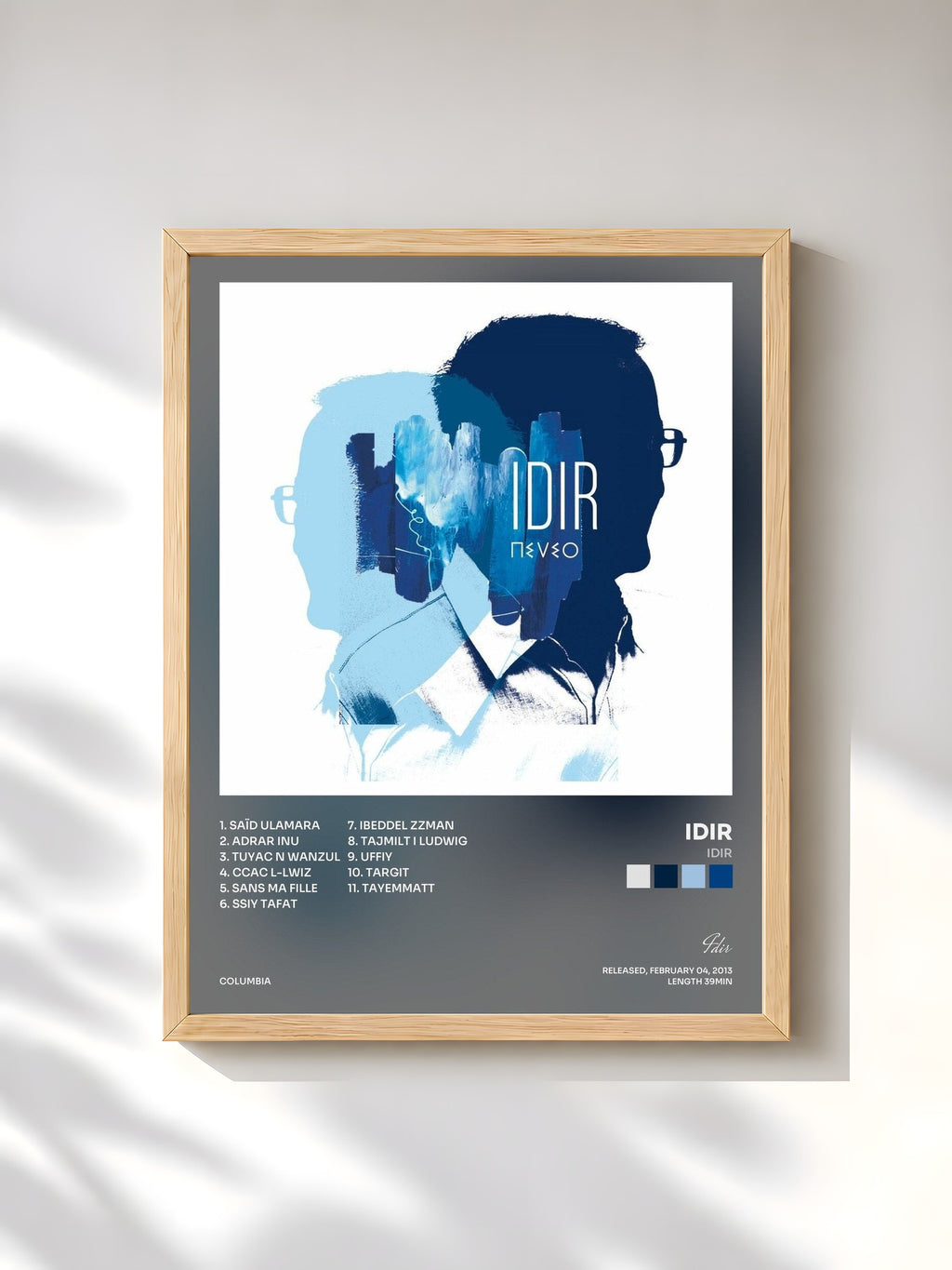 #bois Tableau de l'album Idir de Idir, cadre en bois brut, imprimé et encadré en France