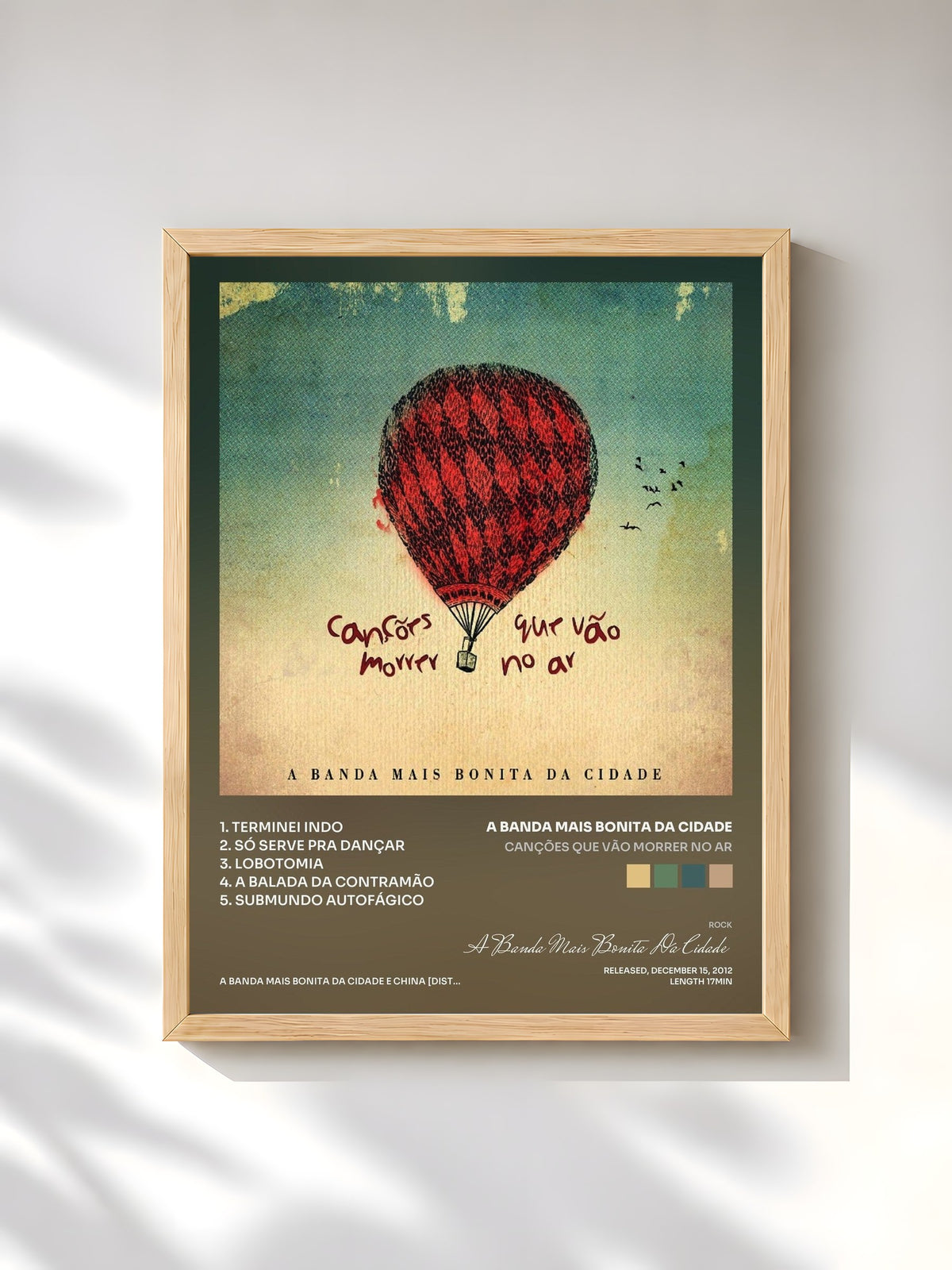 #bois Tableau de l'album Canções Que Vão Morrer No Ar de A Banda Mais Bonita Da Cidade, cadre en bois brut, imprimé et encadré en France