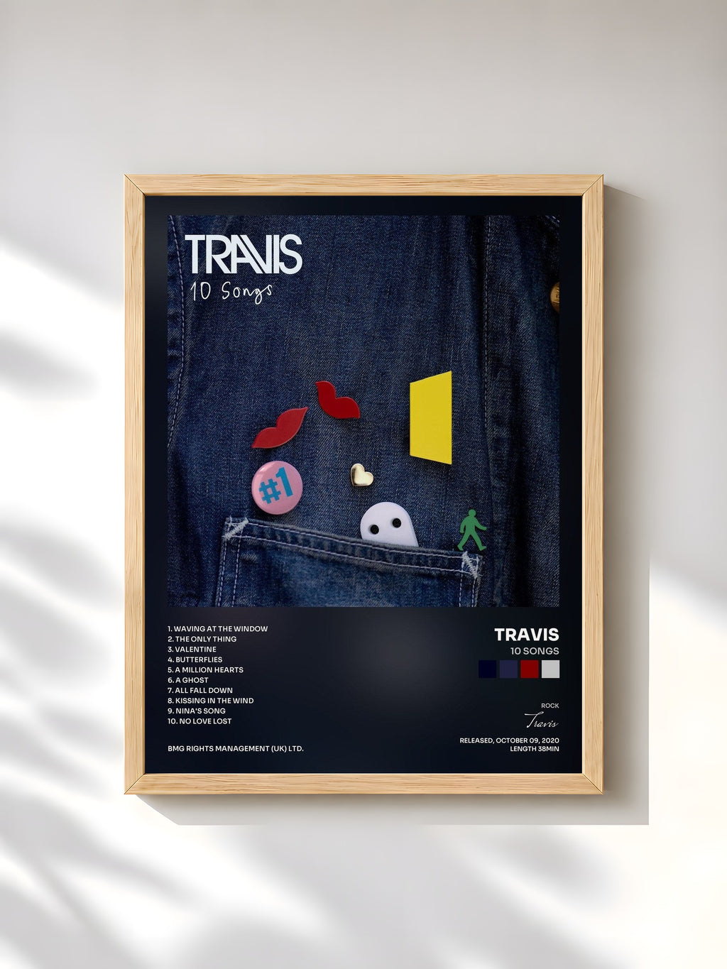 #bois Tableau de l'album 10 Songs de Travis, cadre en bois brut, imprimé et encadré en France