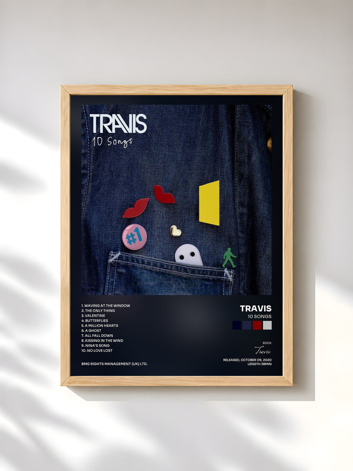 #bois Tableau de l'album 10 Songs de Travis, cadre en bois brut, imprimé et encadré en France
